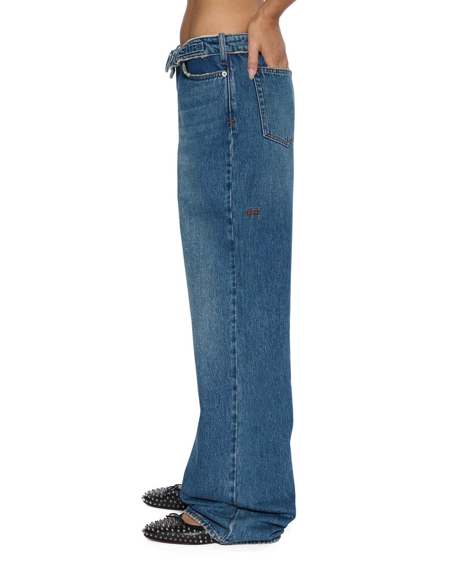WOMENS  LOW RIDER FLIP AGED RELAXED DENIM JEANS