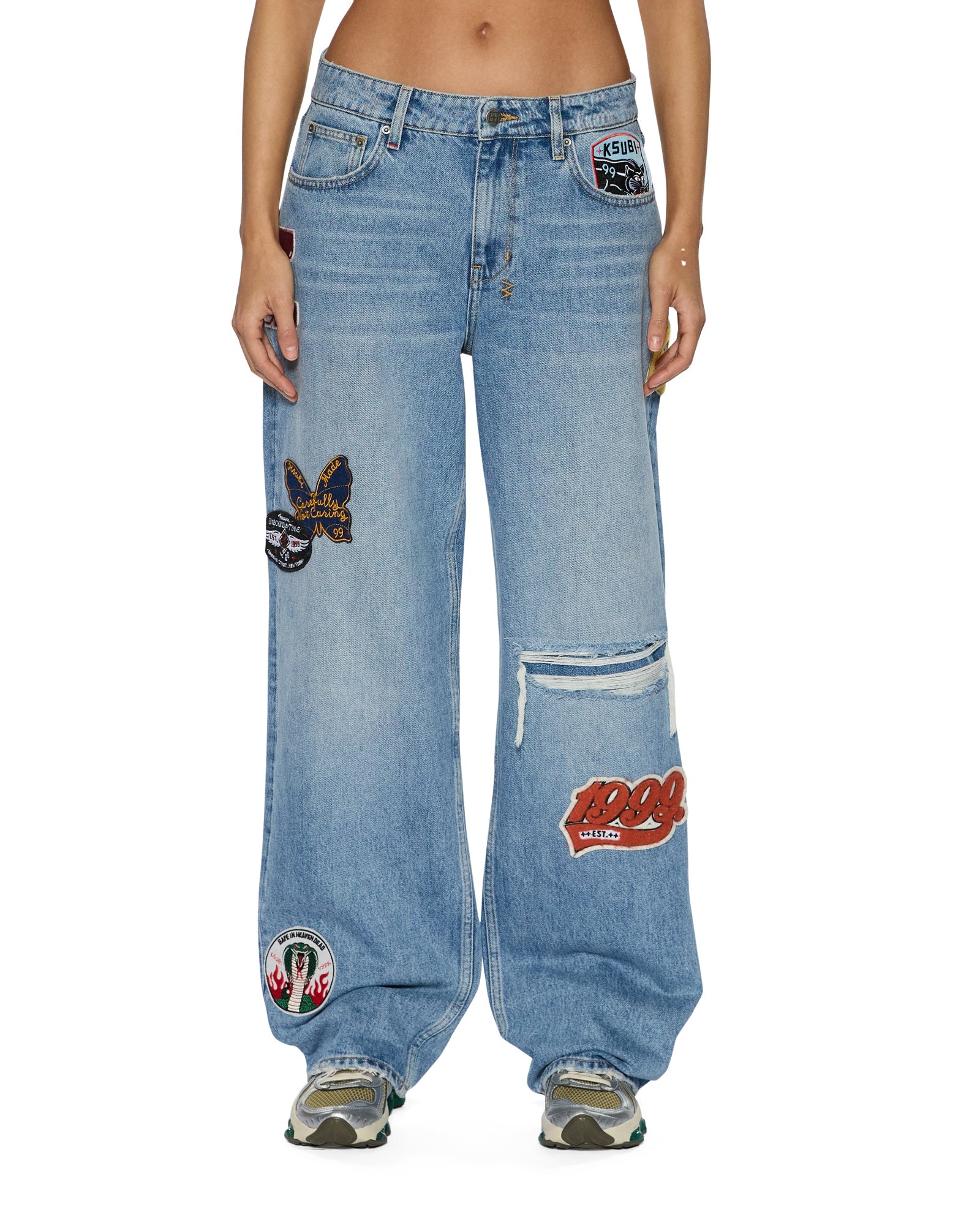 WOMENS  LOW RIDER HORIZON PATCH RELAXED DENIM JEANS