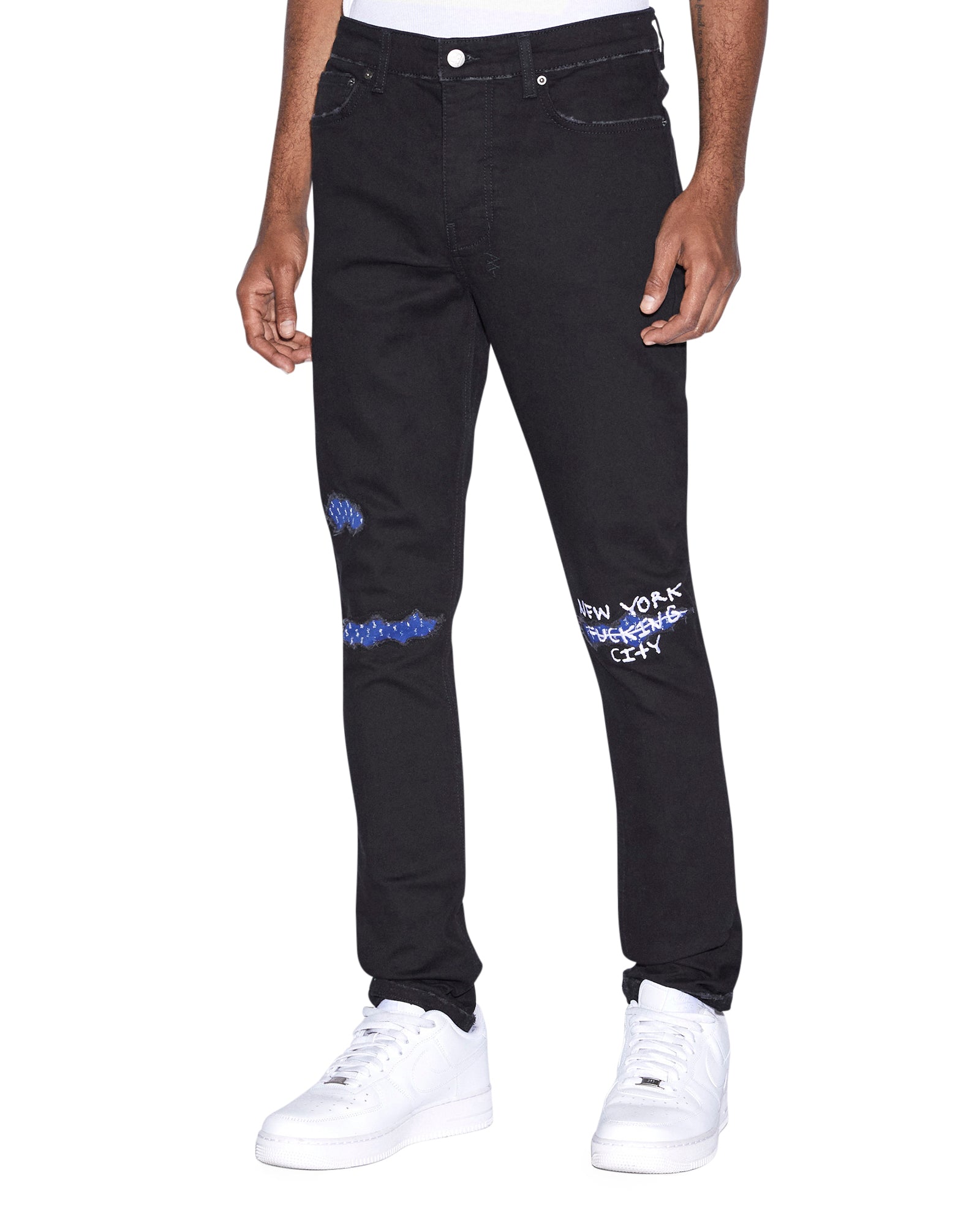 MENS  CHITCH NYC LAID BLACK SLIM DENIM JEANS