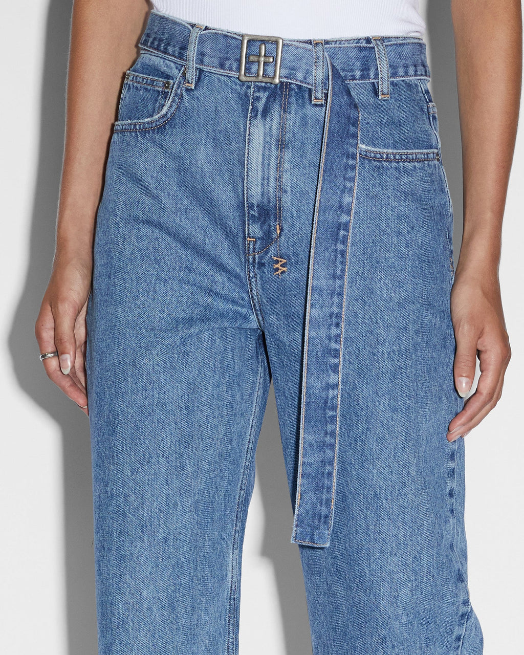 Womens Playback Belted Heritage Straight Denim Jeans - Denim