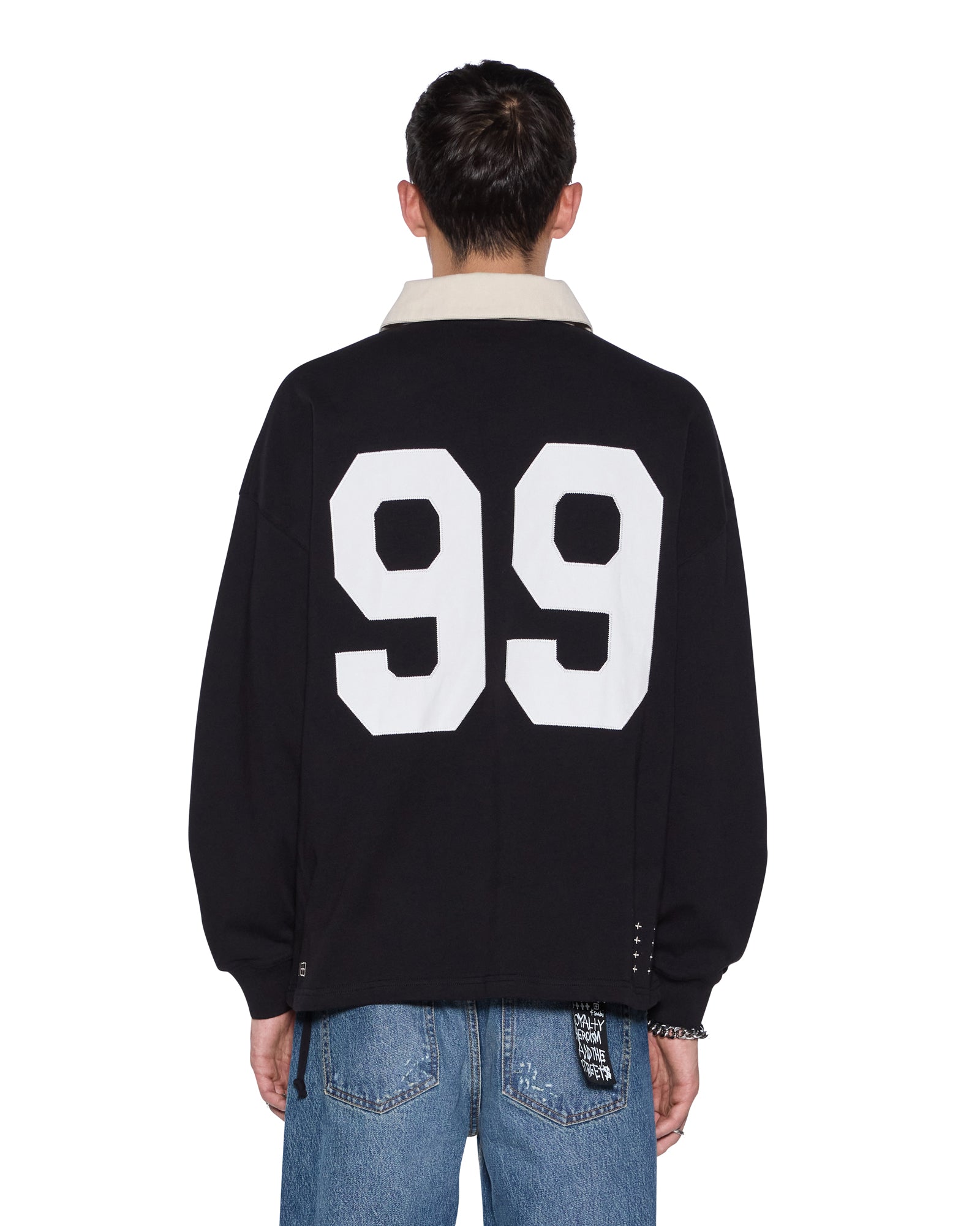 MENS  RUGGED RUGBY LS JERSEY BLACK FADE BOXY FASHION TOPS