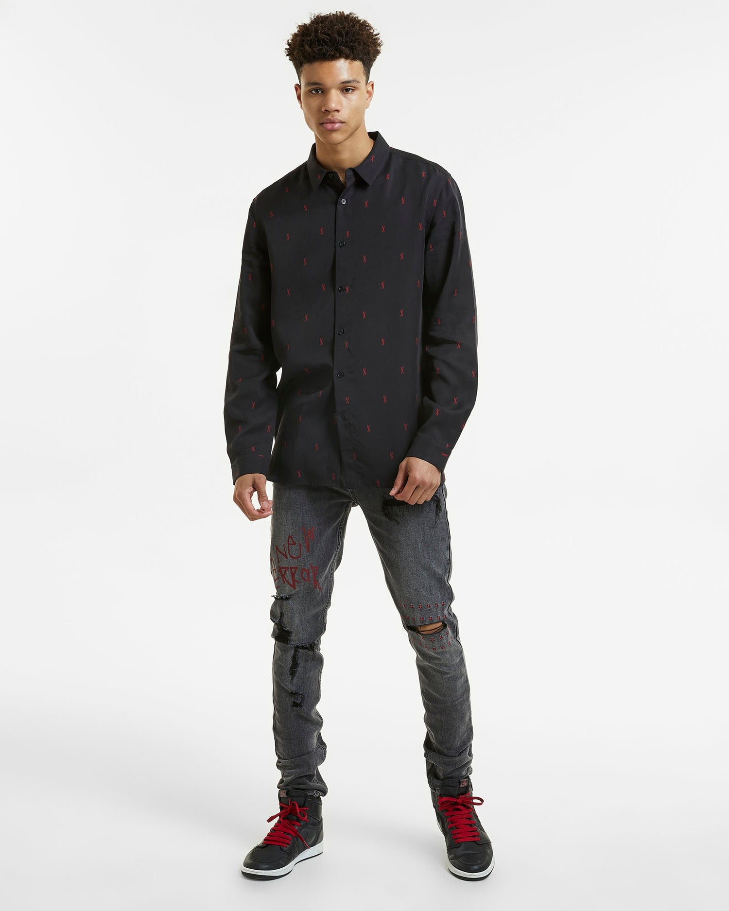 KASH LS SHIRT BLACK RED