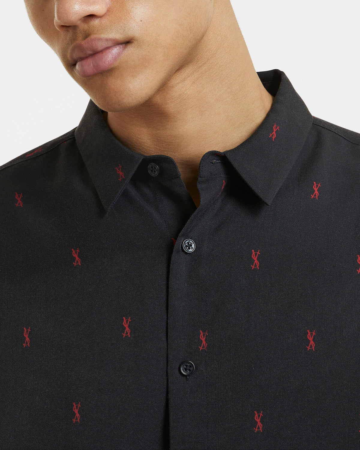 Mens Kash Ls Shirt Black Red Regular Shirts - Black