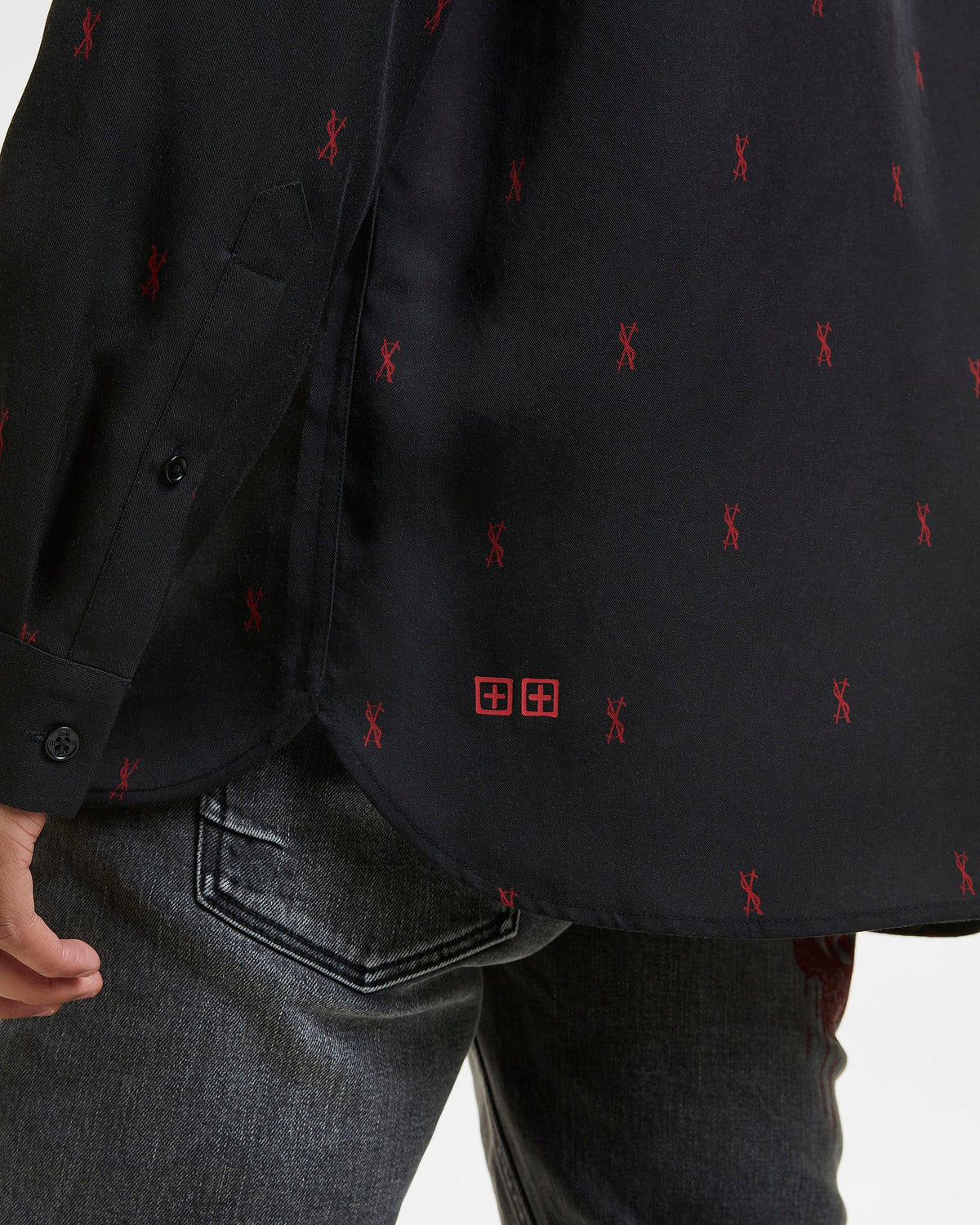 Mens Kash Ls Shirt Black Red Regular Shirts - Black