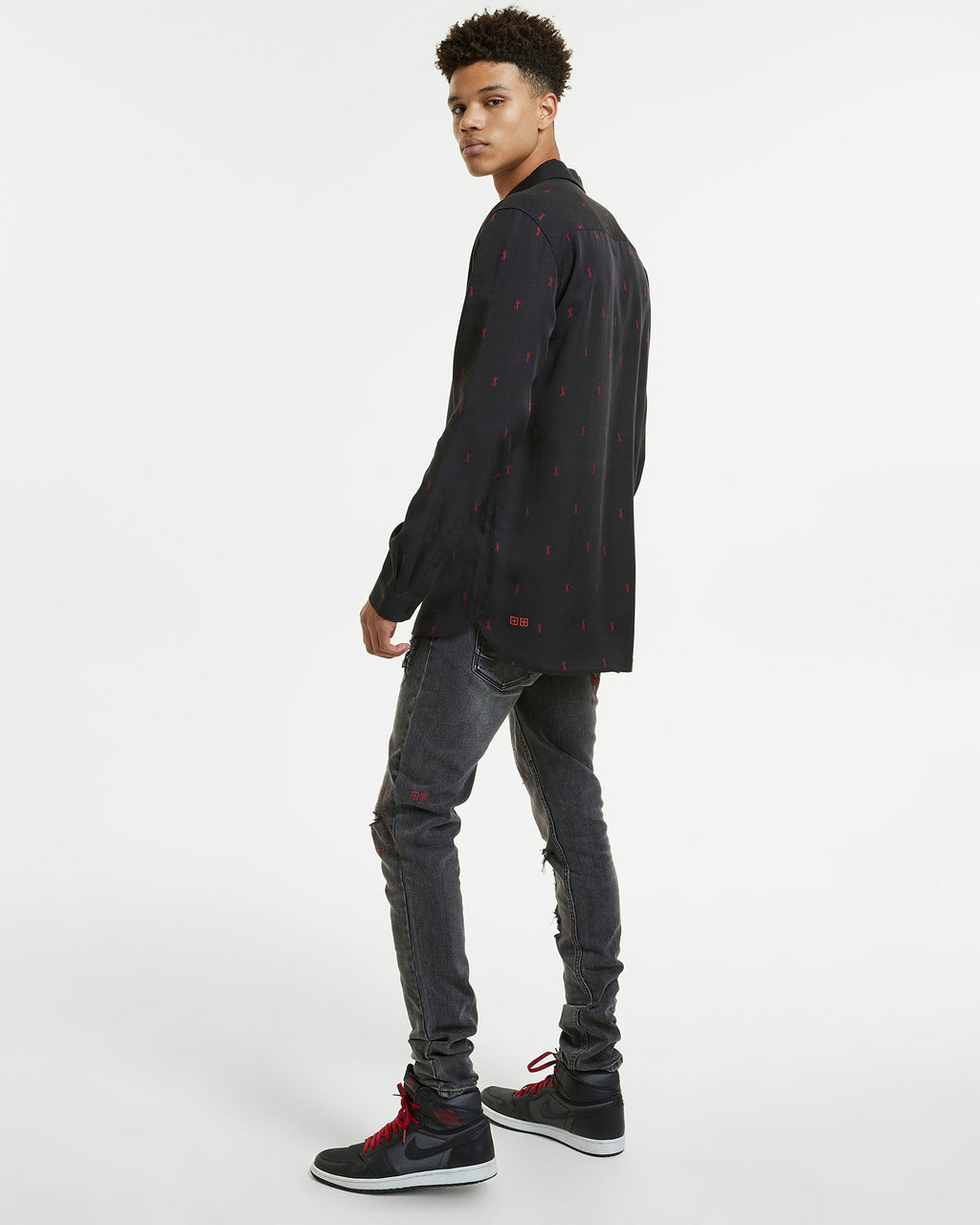 Mens Kash Ls Shirt Black Red Regular Shirts - Black