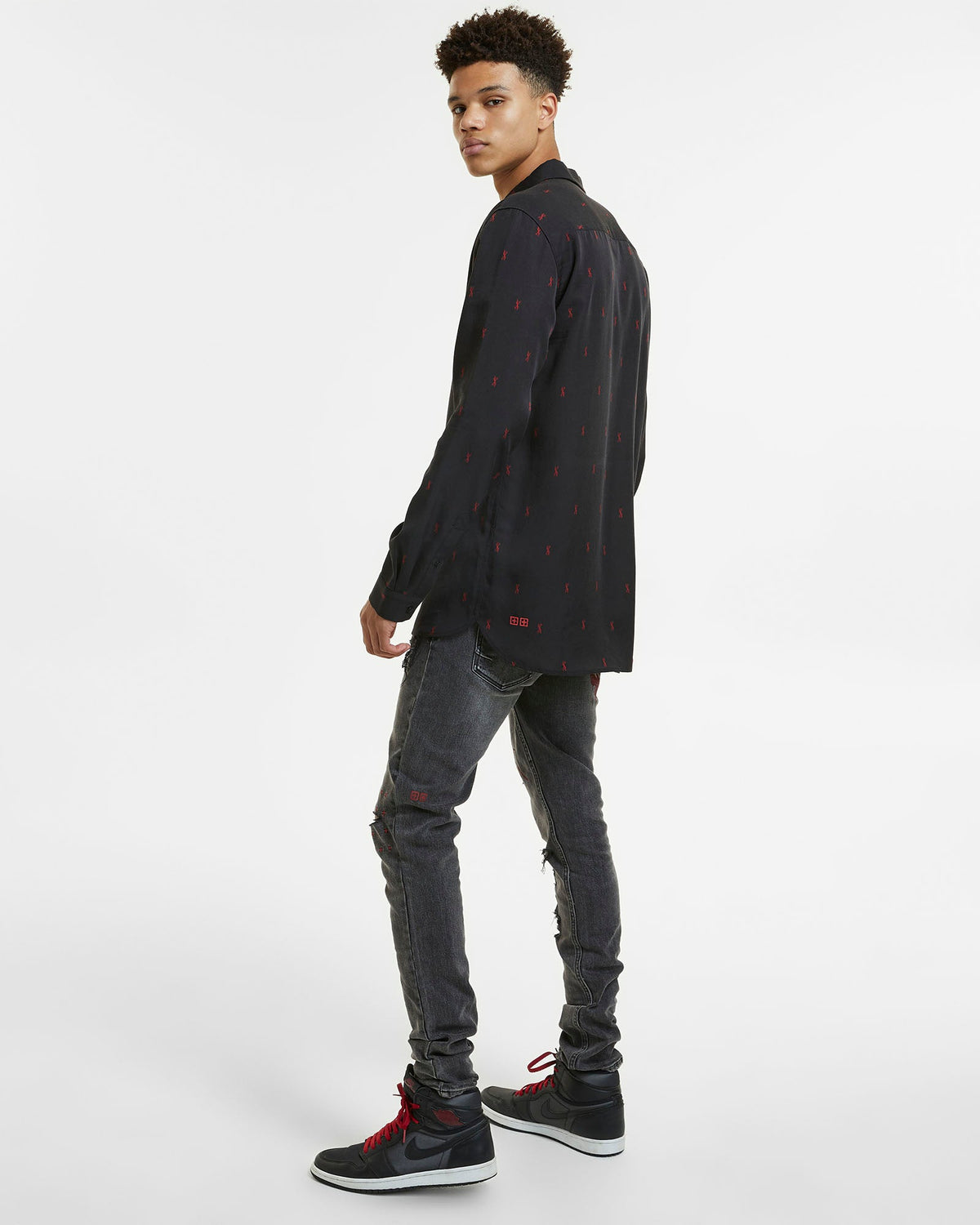 Mens Kash Ls Shirt Black Red Regular Shirts - Black