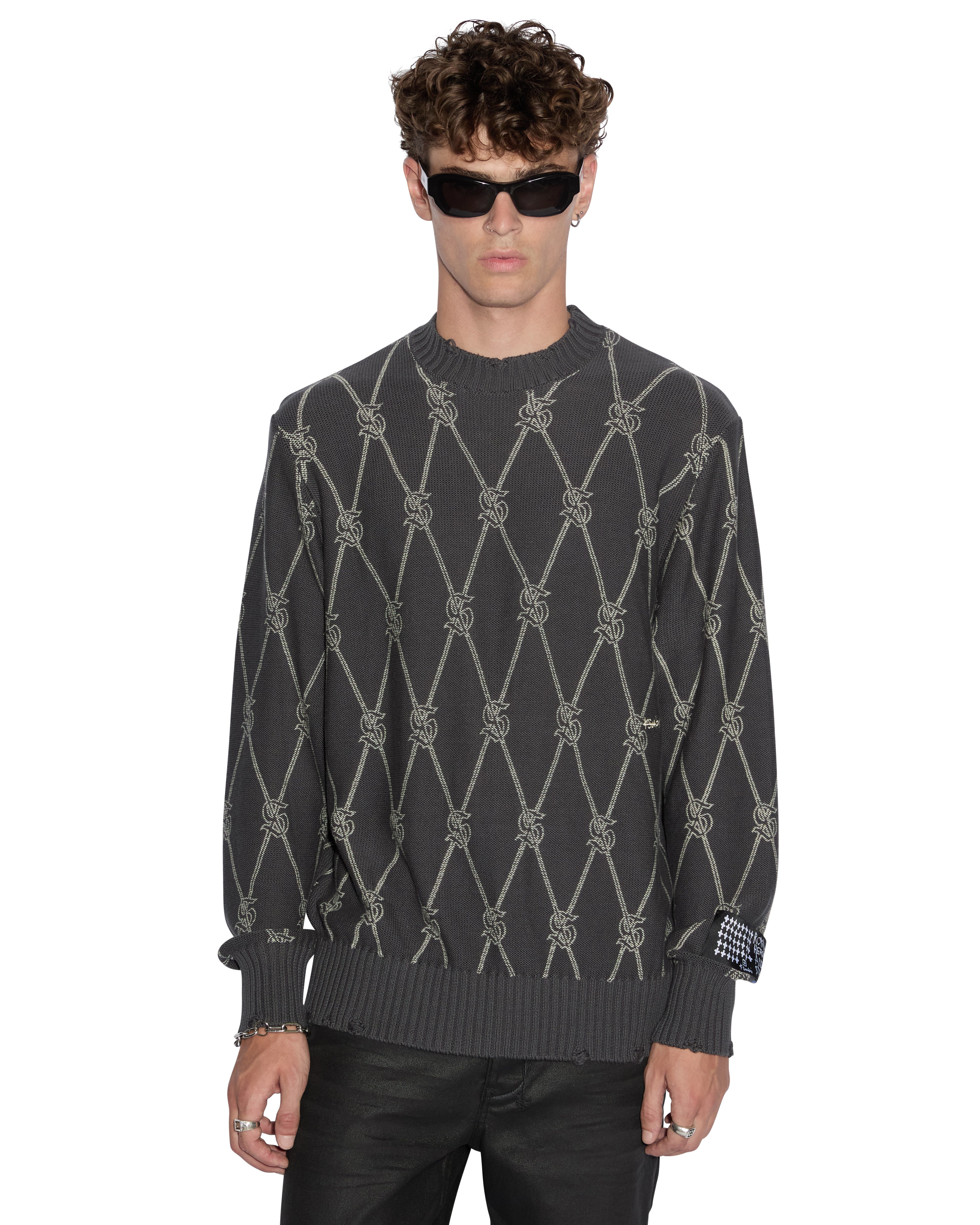 【KSUBI】ダイヤモンドロゴプリントニットDiamond Dollar Knit Diamond Dollar Knit Crew - Grey | Ksubi ++