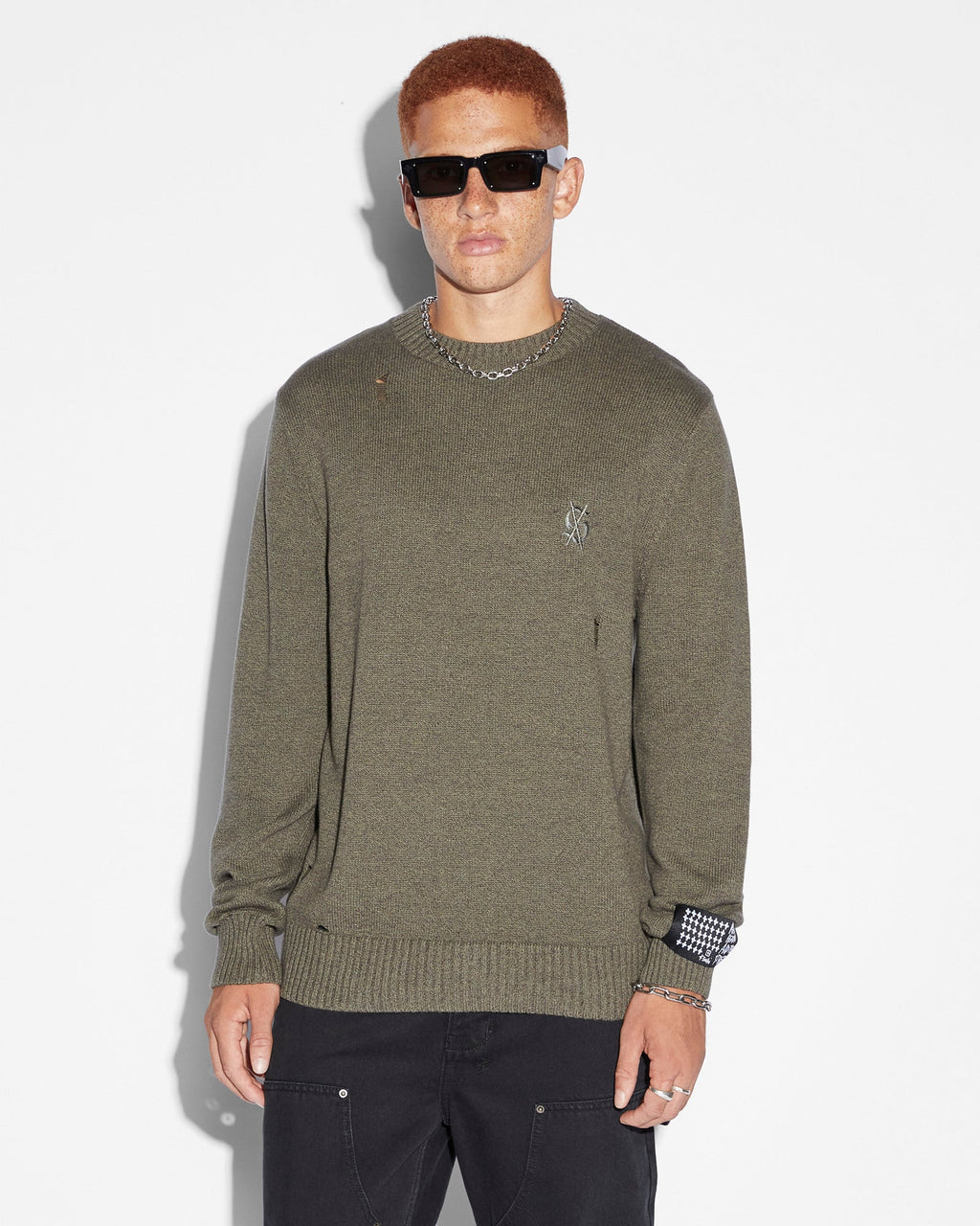 Mens Vintage Dollar Knit Crew Surplus Regular Knitwear - Green