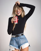 Womens Charmer Ls Top Pop Black Fitted Fashion Tops - Black