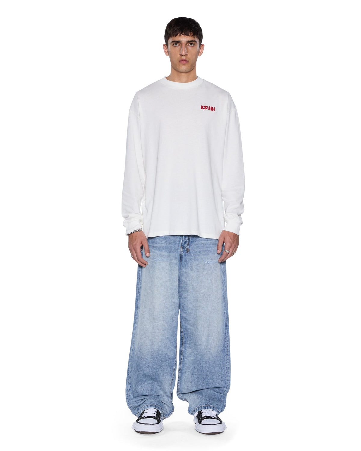Mens Mekanik Ekcess Ls Tee White/red Oversized Tees - White