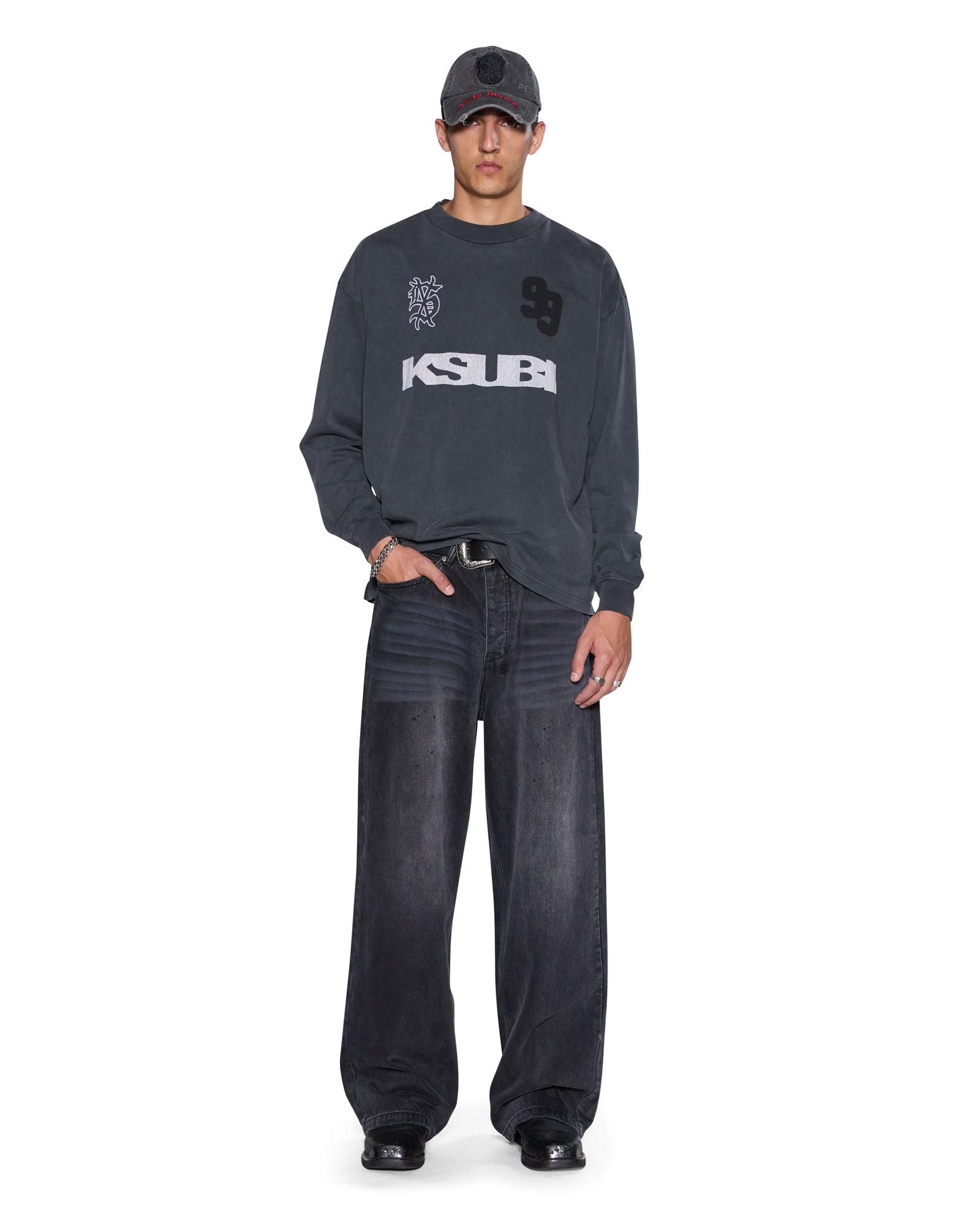 MENS  RUGGED EKCESS LS TEE BLASTED BLACK REGULAR TEES