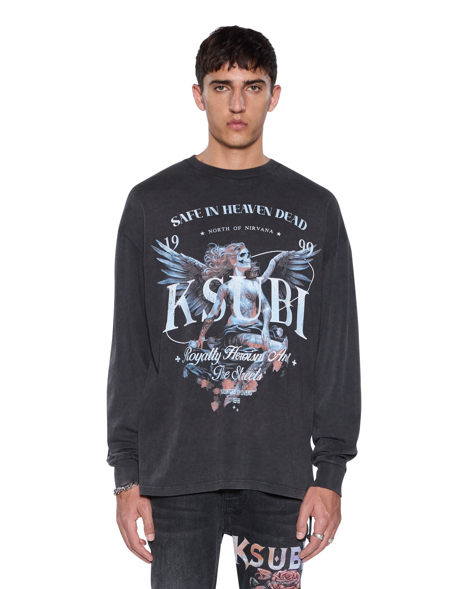 MENS  SPIRIT EKCESS LS TEE ACID BLACK OVERSIZED TEES