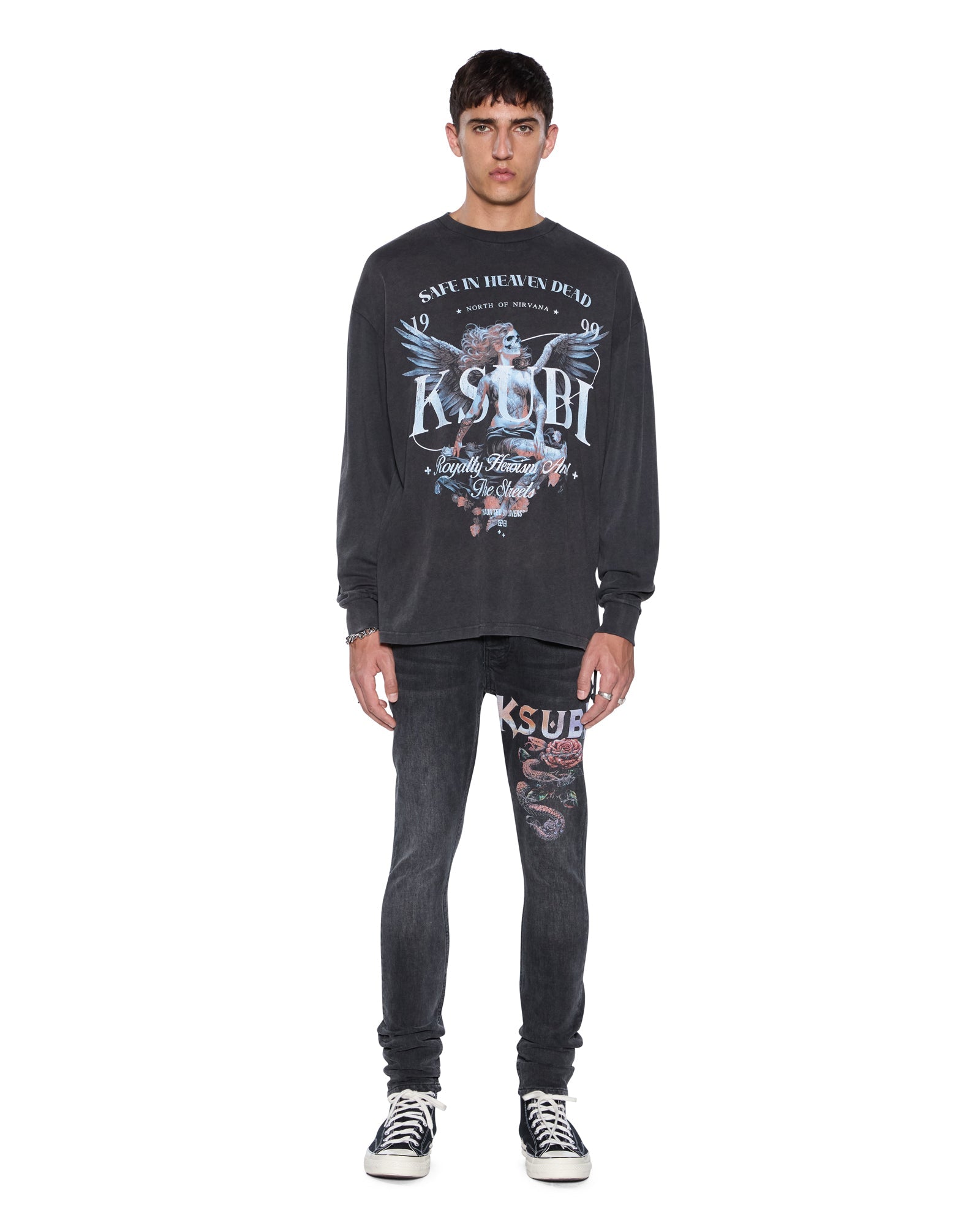 MENS  SPIRIT EKCESS LS TEE ACID BLACK OVERSIZED TEES