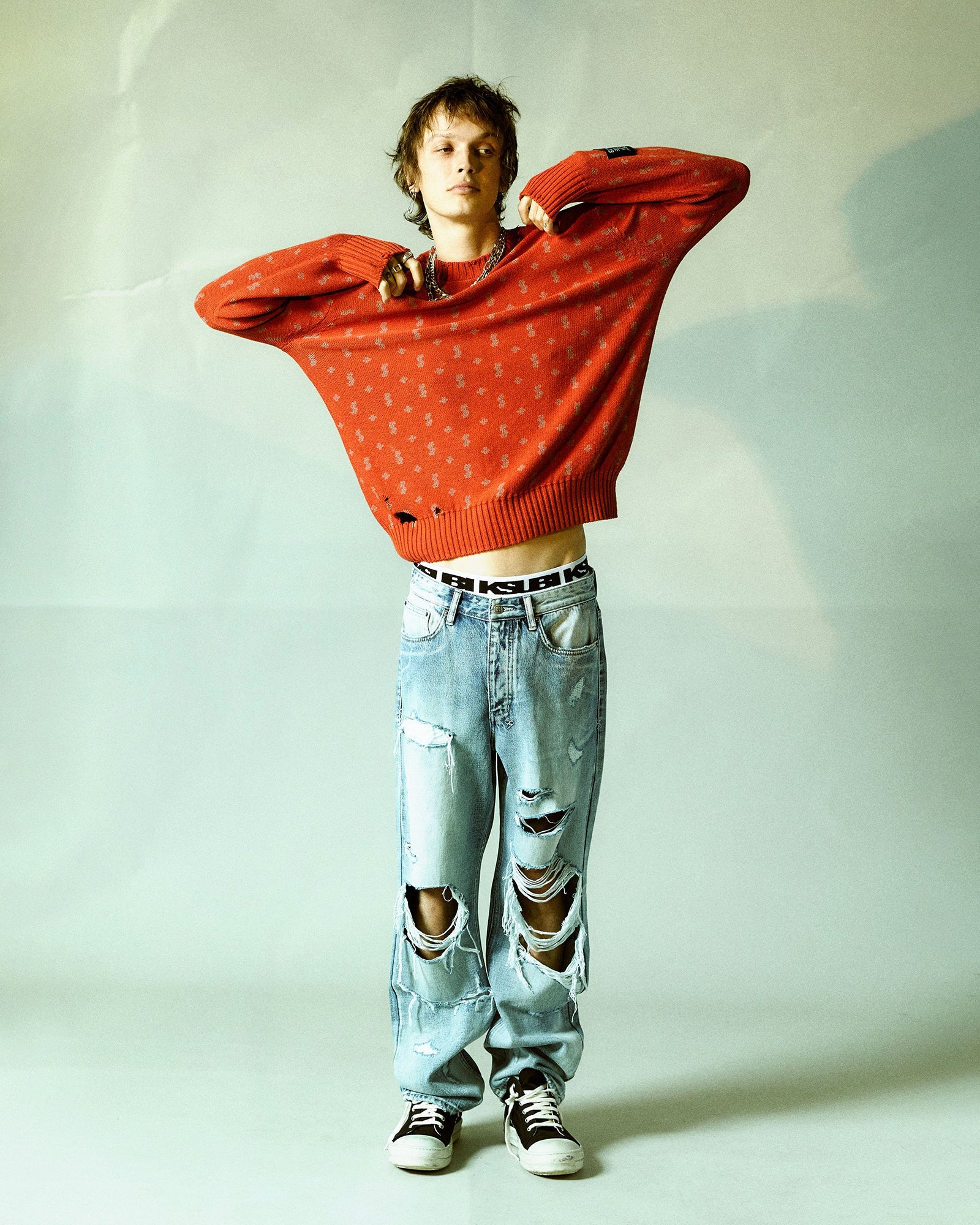 MENS  ANTI K PUNK BLUE SHRED RELAXED DENIM JEANS