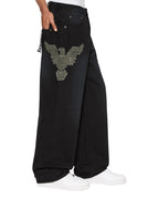 Mens Maxx Replica Eagle Baggy Denim Jeans - Black