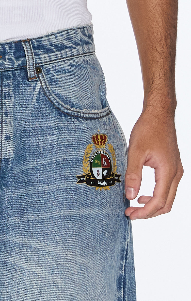 MENS  MAXX SHORT 70'S BLUE TRASHED RELAXED WALKSHORTS