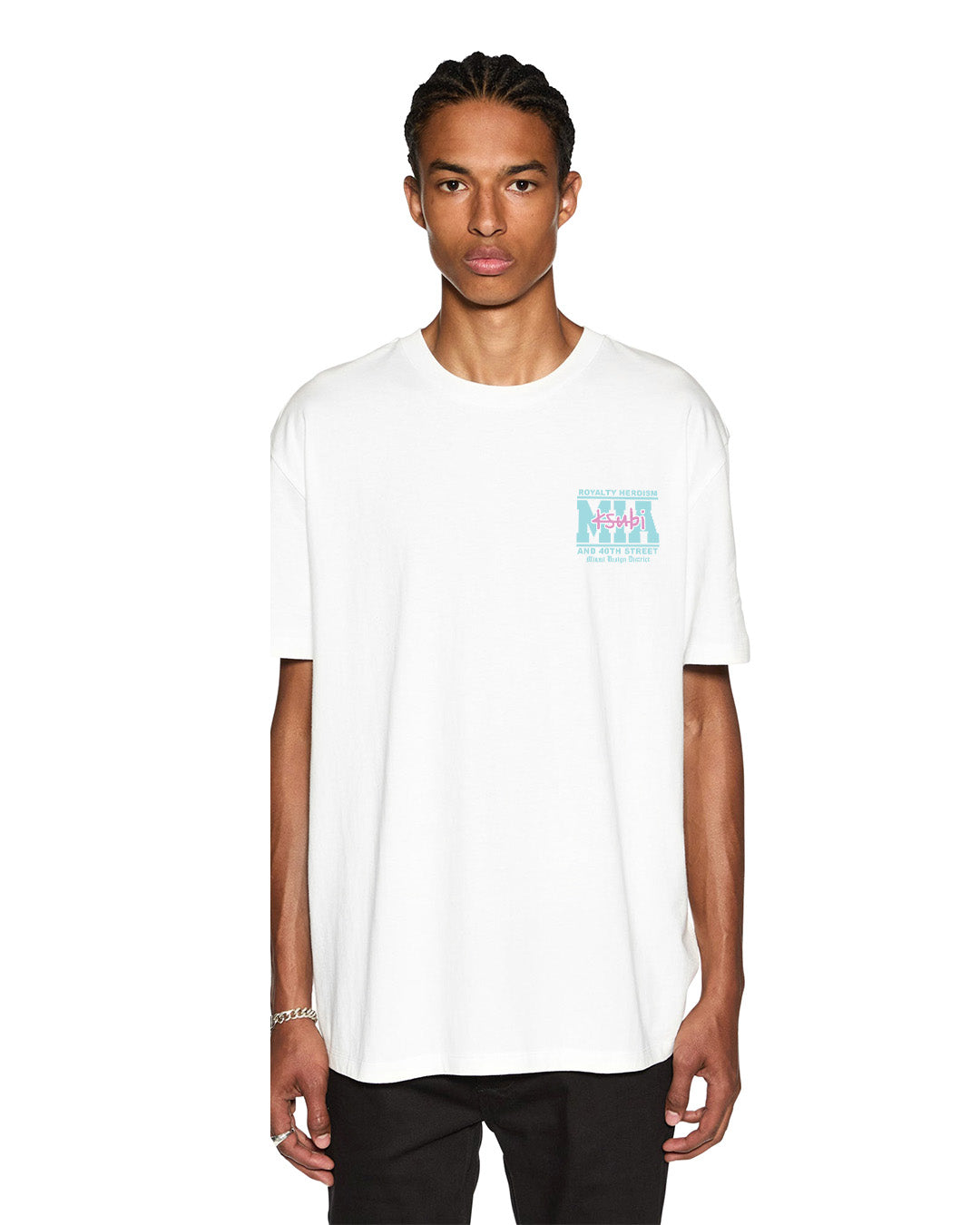MENS  MIAMI AND THE STREETS SS BIGGIE TEE WHITE OVERSIZED TEES