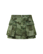 Womens Micro Mini Cargo Skirt Hash Camo Straight Skirts - Green