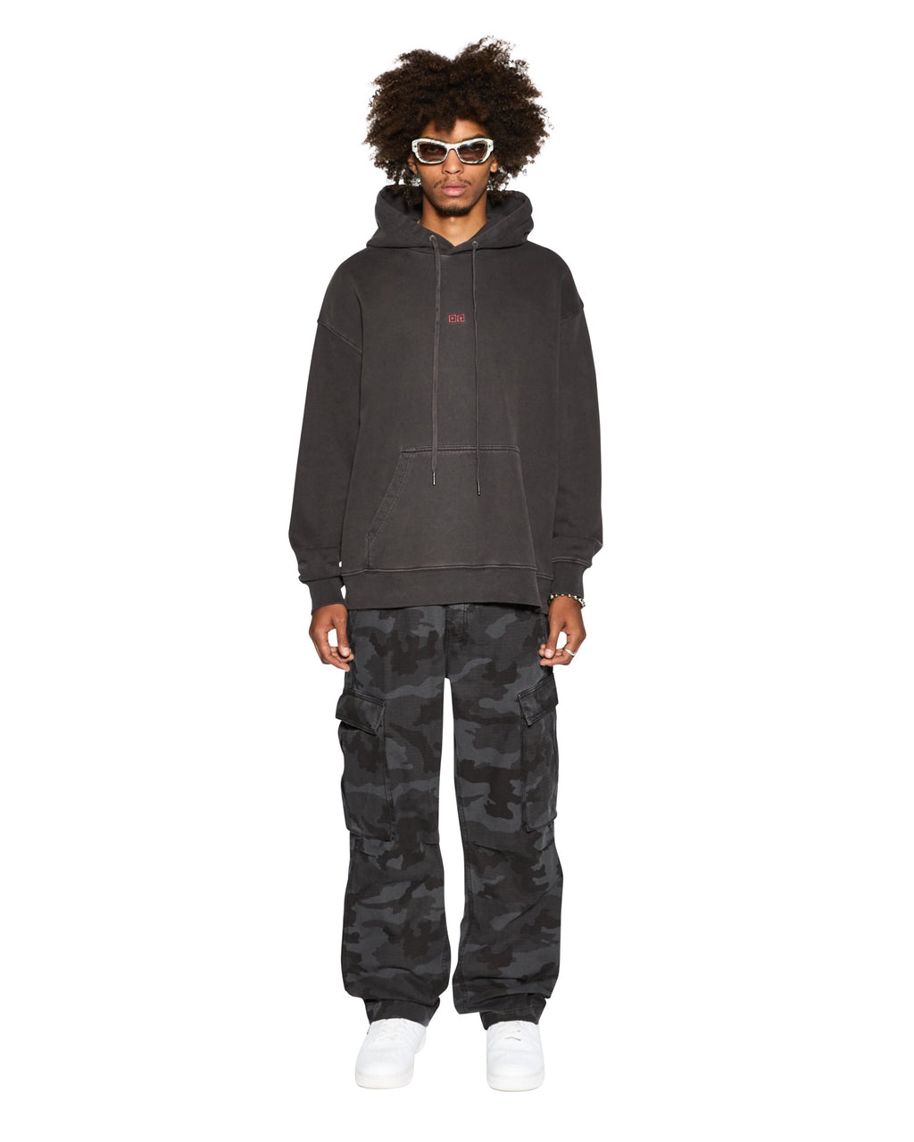 Mens Fugitive Cargo Black Camo Relaxed Pants - Black