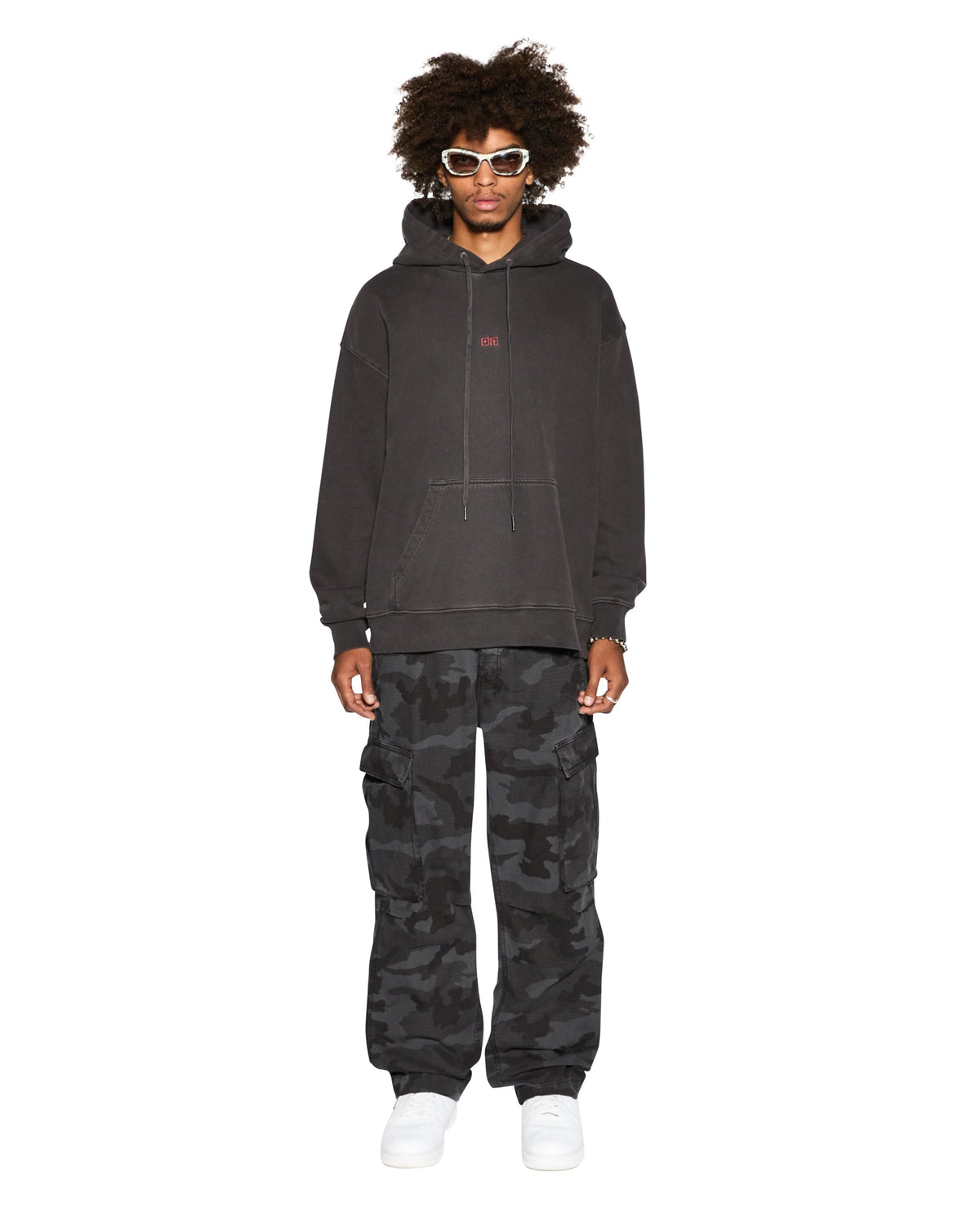 Mens Fugitive Cargo Black Camo Relaxed Pants - Black