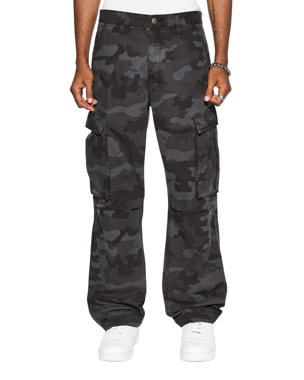 Mens Fugitive Cargo Black Camo Relaxed Pants - Black