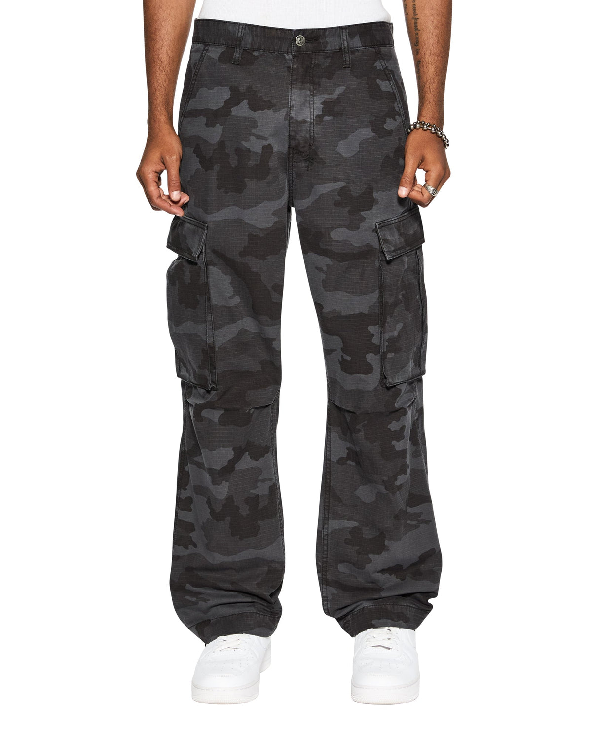 Mens Fugitive Cargo Black Camo Relaxed Pants - Black