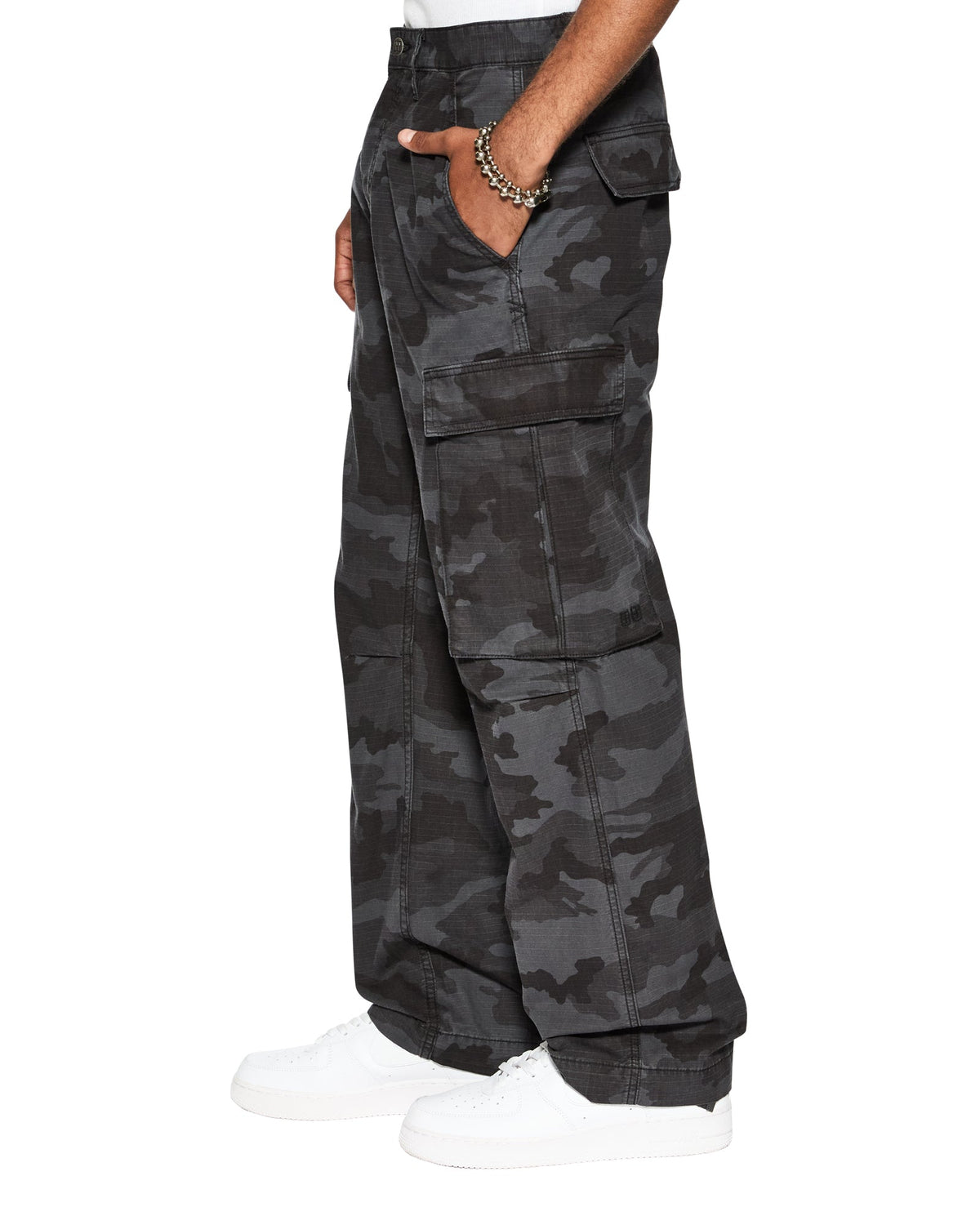 Mens Fugitive Cargo Black Camo Relaxed Pants - Black