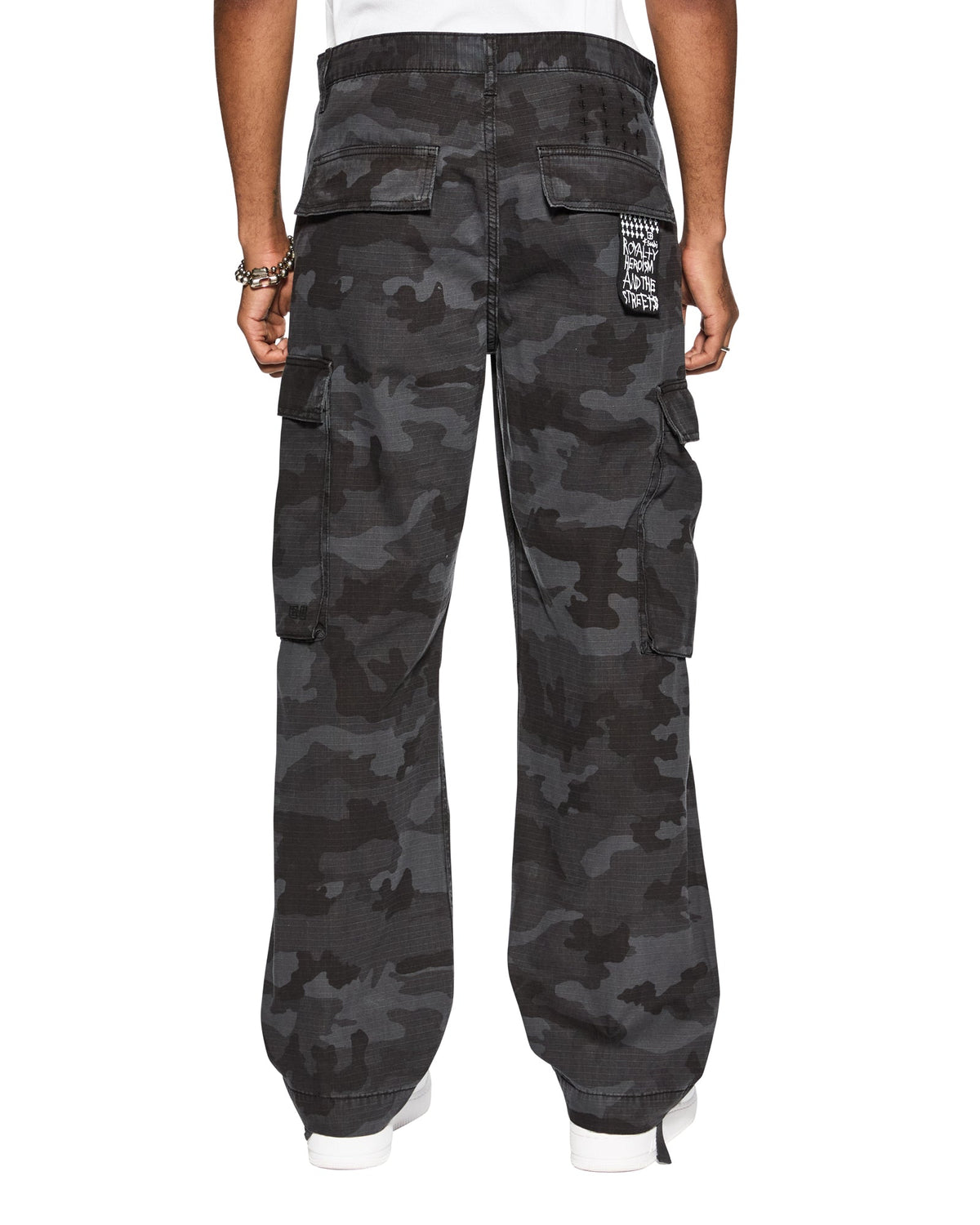 Mens Fugitive Cargo Black Camo Relaxed Pants - Black