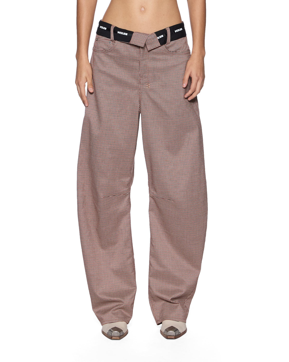 WOMENS BARREL TROUSER FLIP HOUNDSTOOTH PANTS