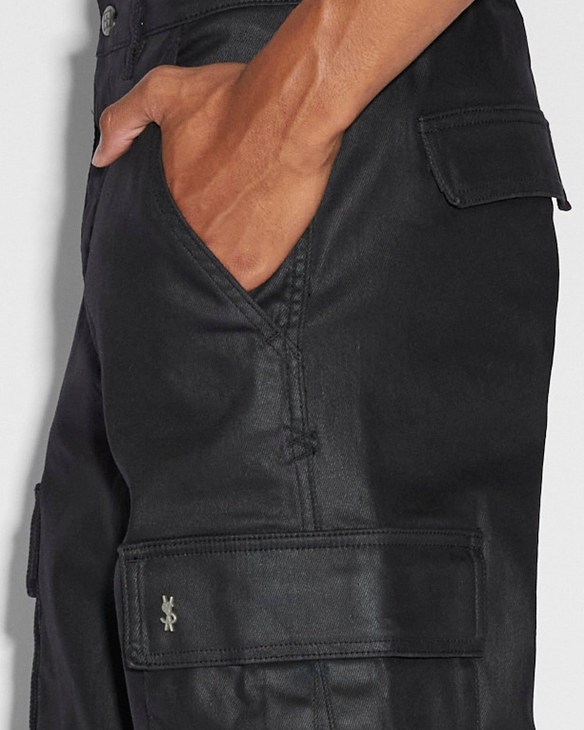 Mens Fugitive Cargo Waxed Relaxed Pants - Black