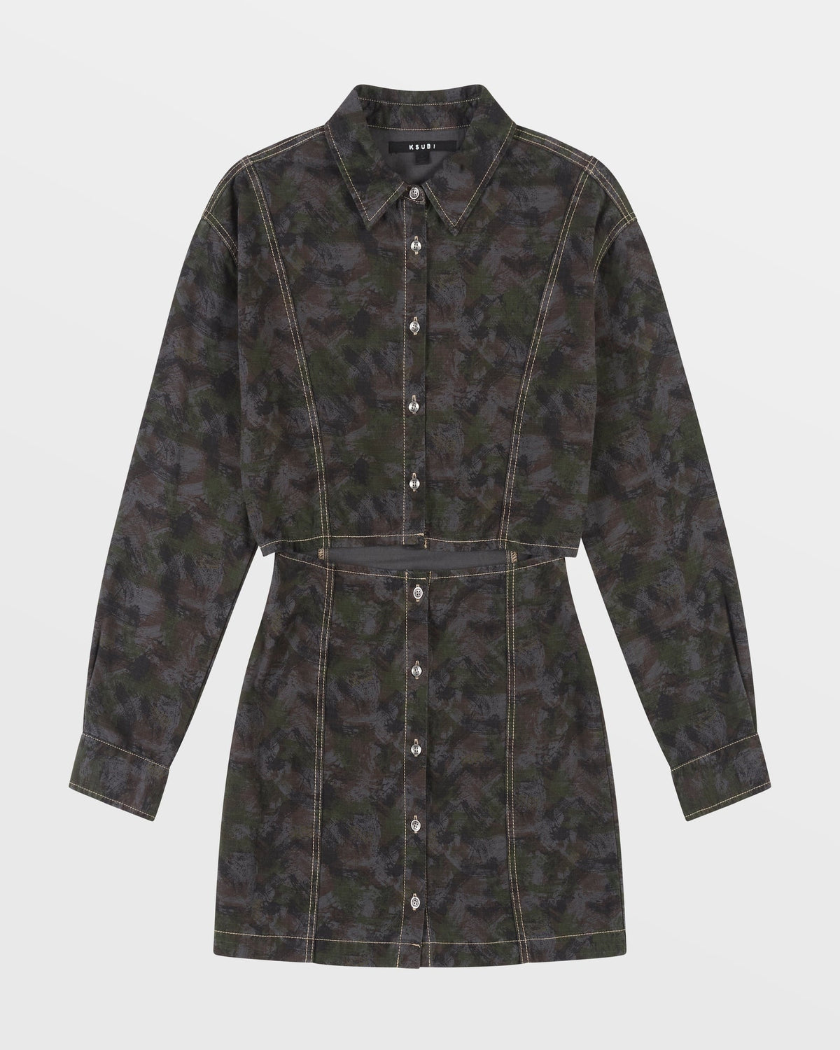 CUTOUT SHIRT DRESS CAMO