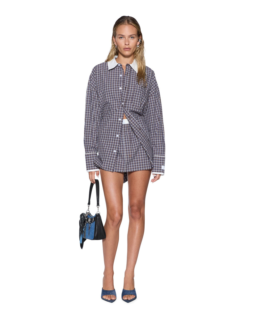 WOMENS BOXER MINI SKIRT WHITE PLAID SKIRTS