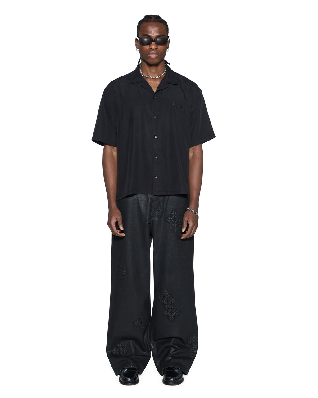 Mens End Diner Ss Shirt Satin Black Regular Shirts - Black