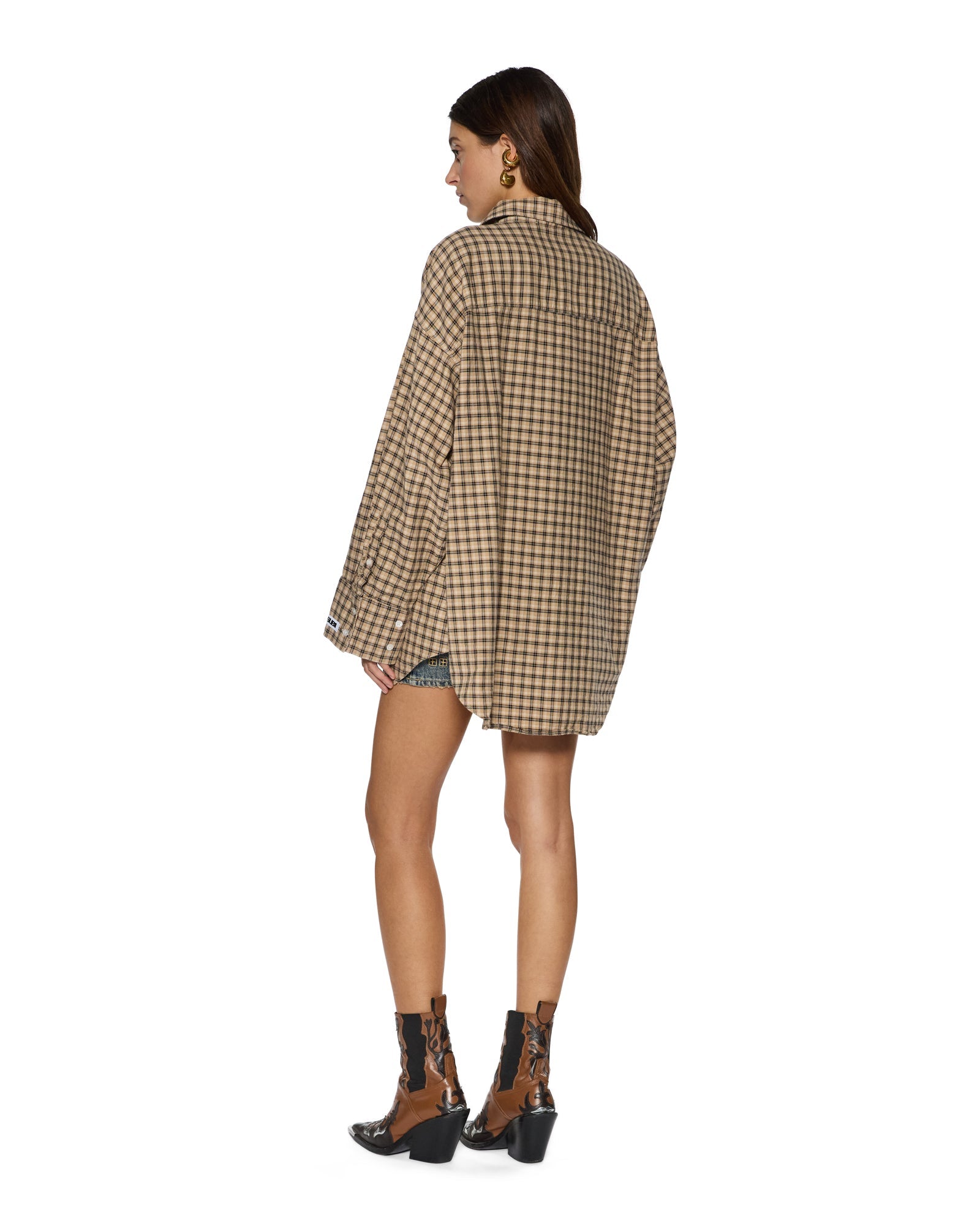 WOMENS  ASTRA LS SHIRT TAN PLAID OVERSIZED SHIRTS