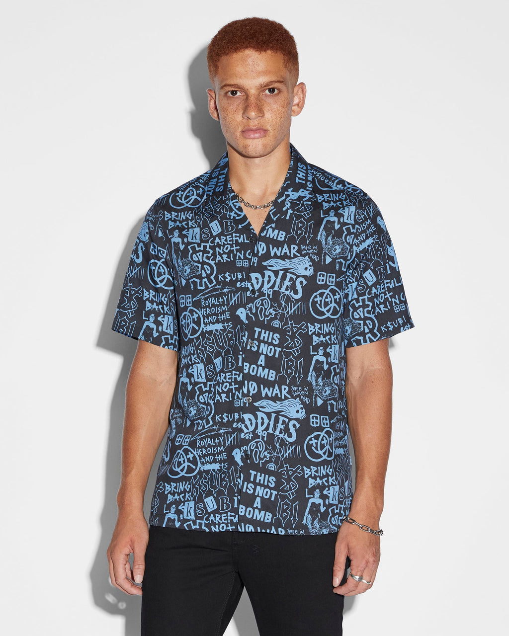 Mens Baddies Resort Ss Shirt Blue Regular Shirts - Blue