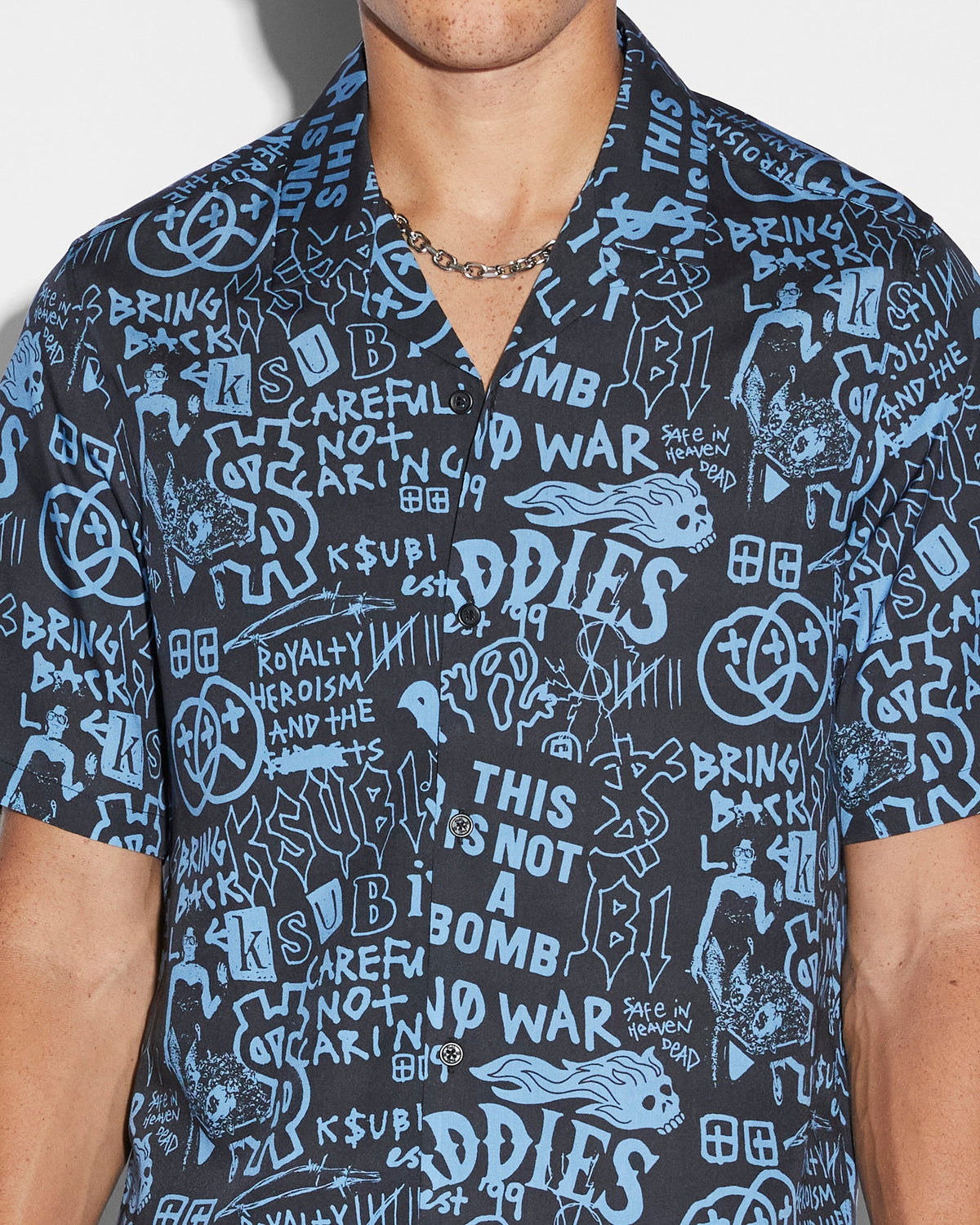 Mens Baddies Resort Ss Shirt Blue Regular Shirts - Blue