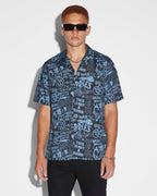 Mens Baddies Resort Ss Shirt Blue Regular Shirts - Blue