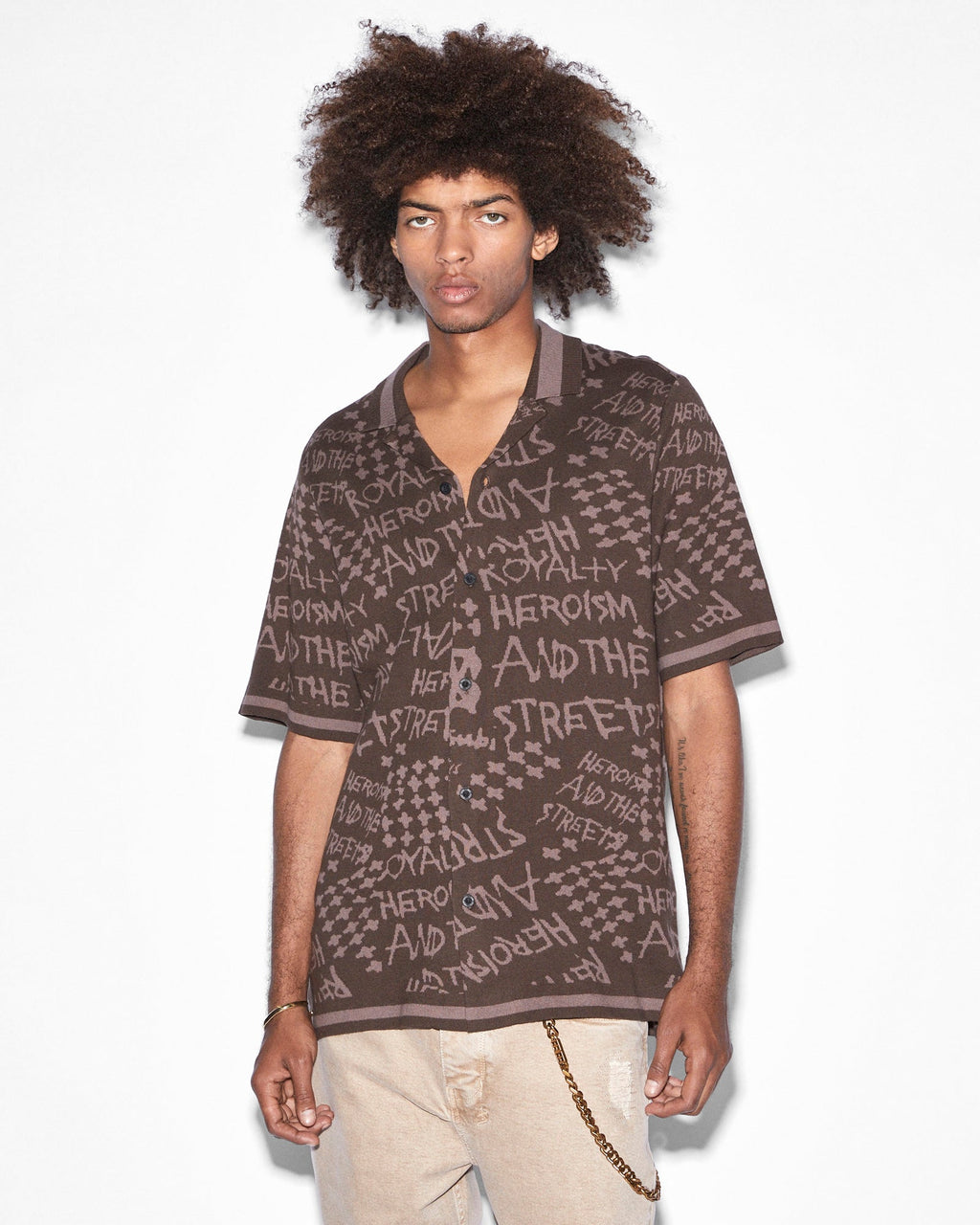 Mens Heroism Knit Resort Ss Shirt Java Regular Shirts - Brown
