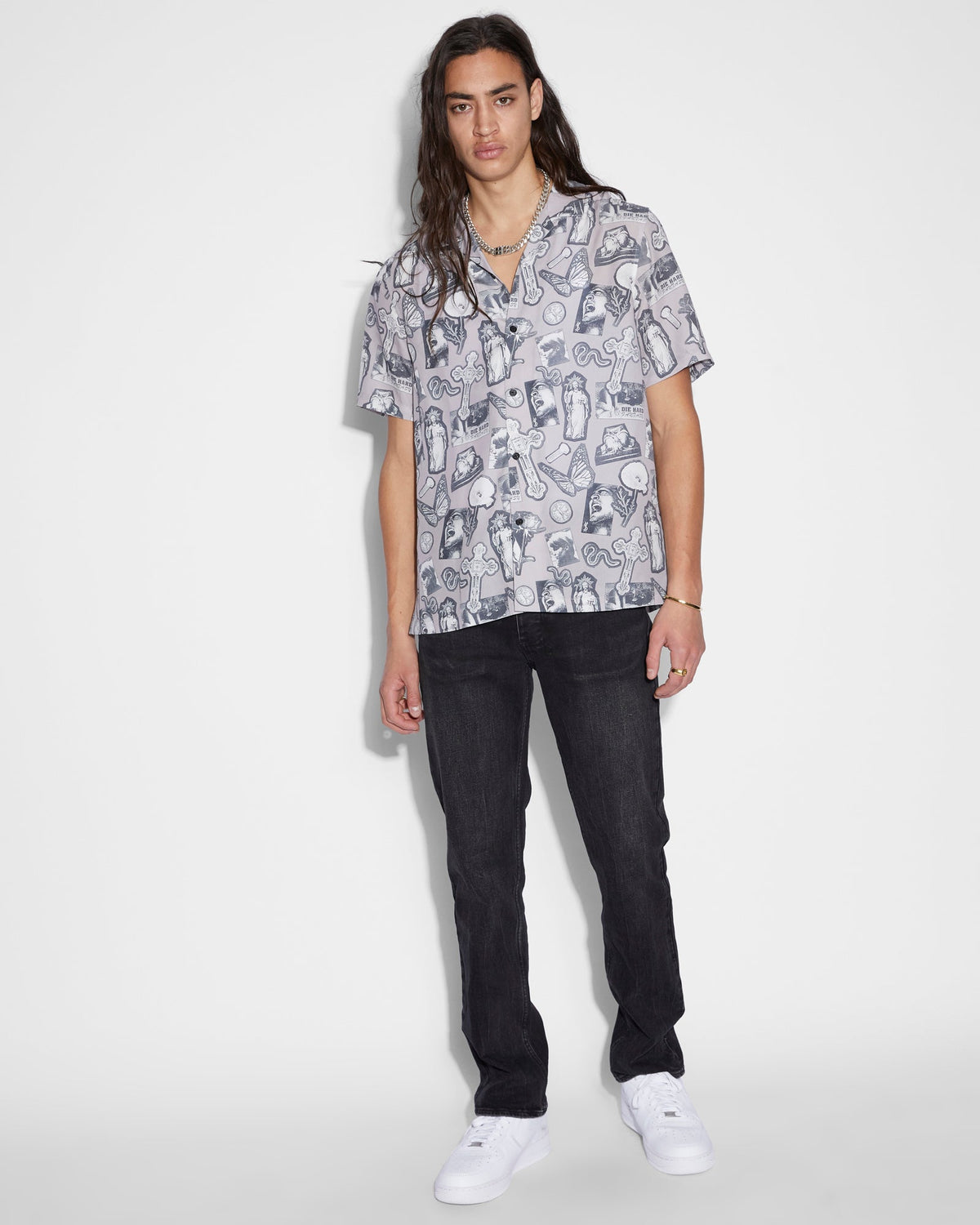 Mens Kut Out Resort Ss Shirt Silt Regular Shirts - Black