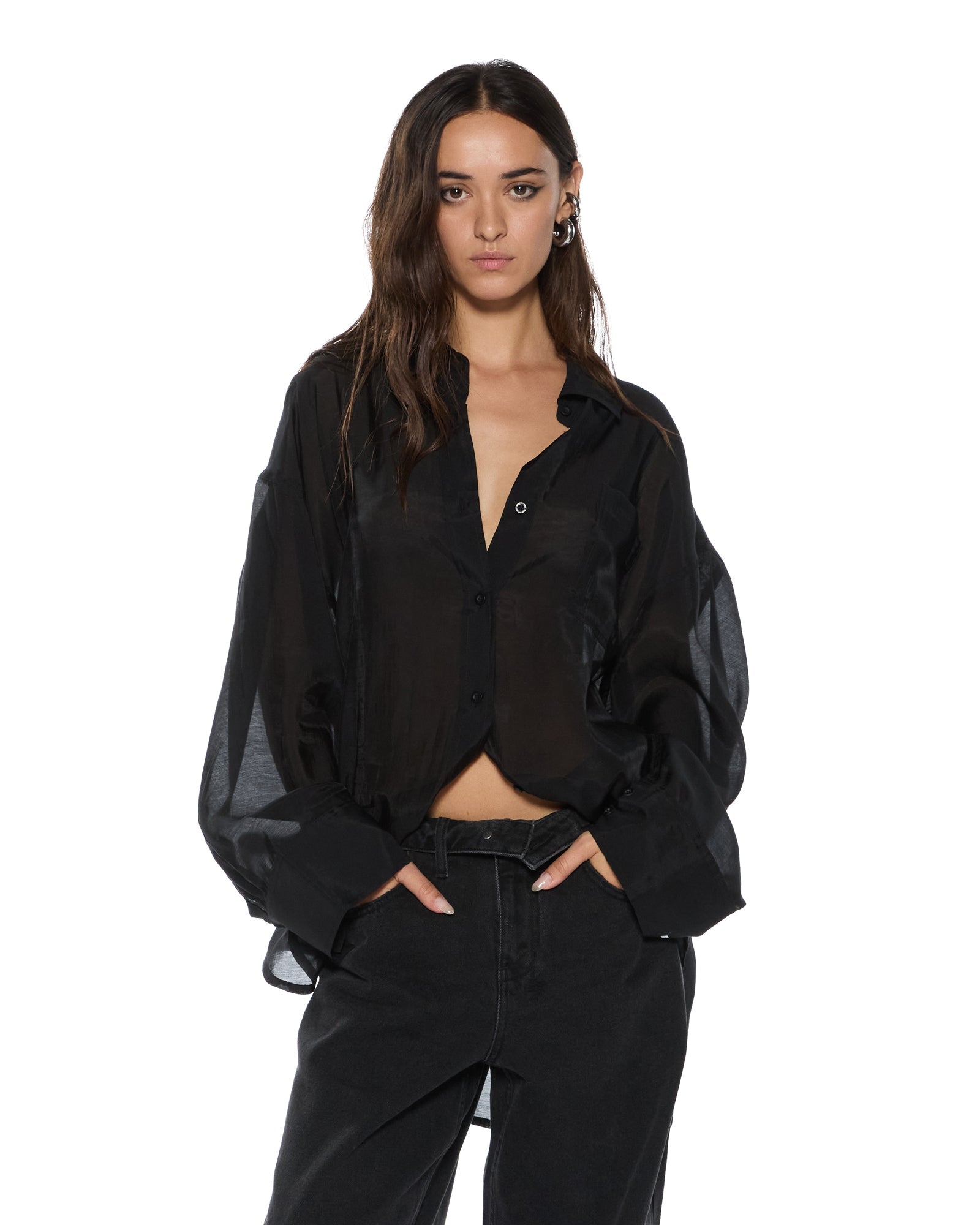 WOMENS  LABELS ASTRA LS SHIRT BLACK OVERSIZED SHIRTS