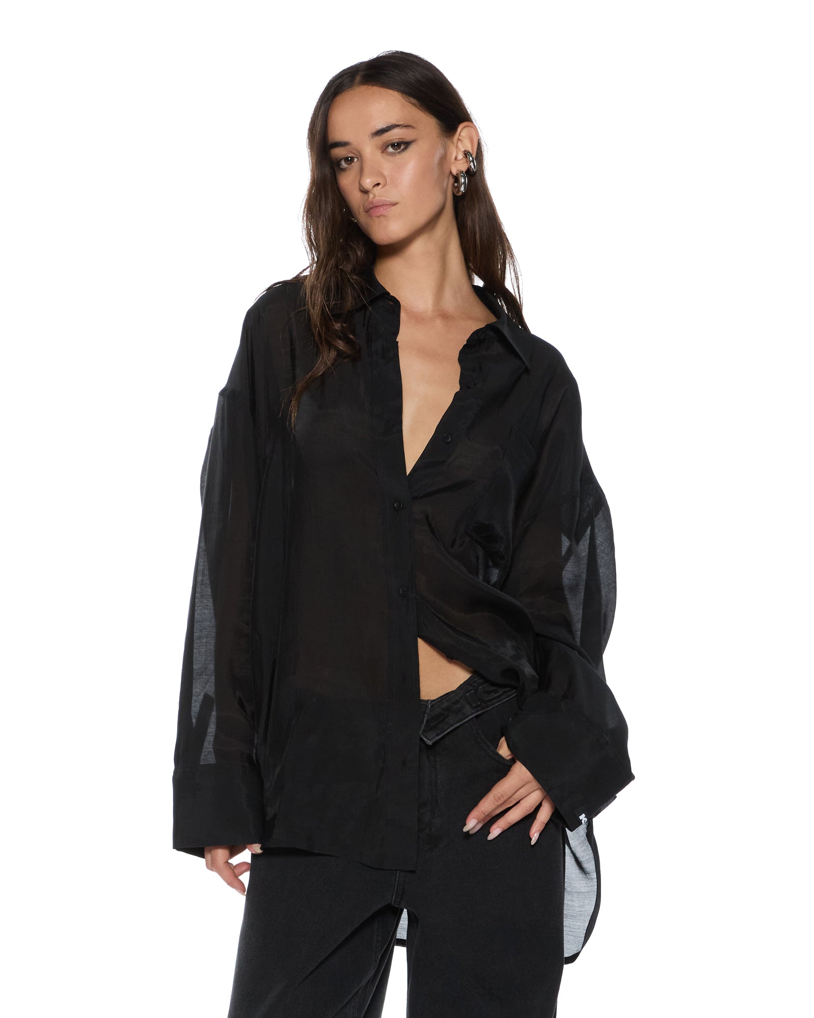 WOMENS LABELS ASTRA LS SHIRT BLACK OVERSIZED SHIRTS