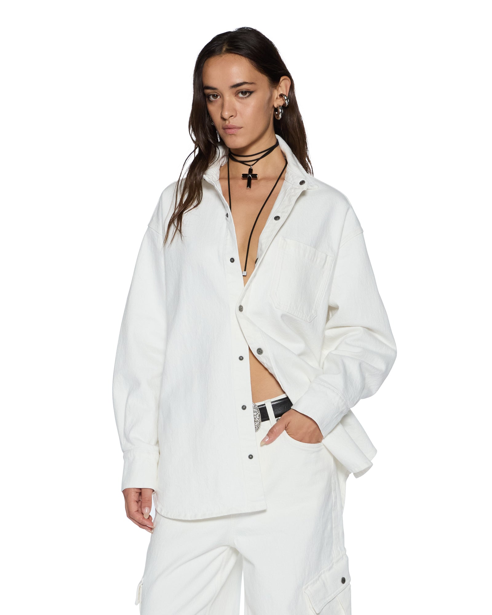 WOMENS  OVERSIZED LS SHIRT ECRU OVERSIZED SHIRTS