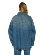 WOMENS OVERSIZED LS SHIRT TEXAS BLUE STUDDED SHIRTS