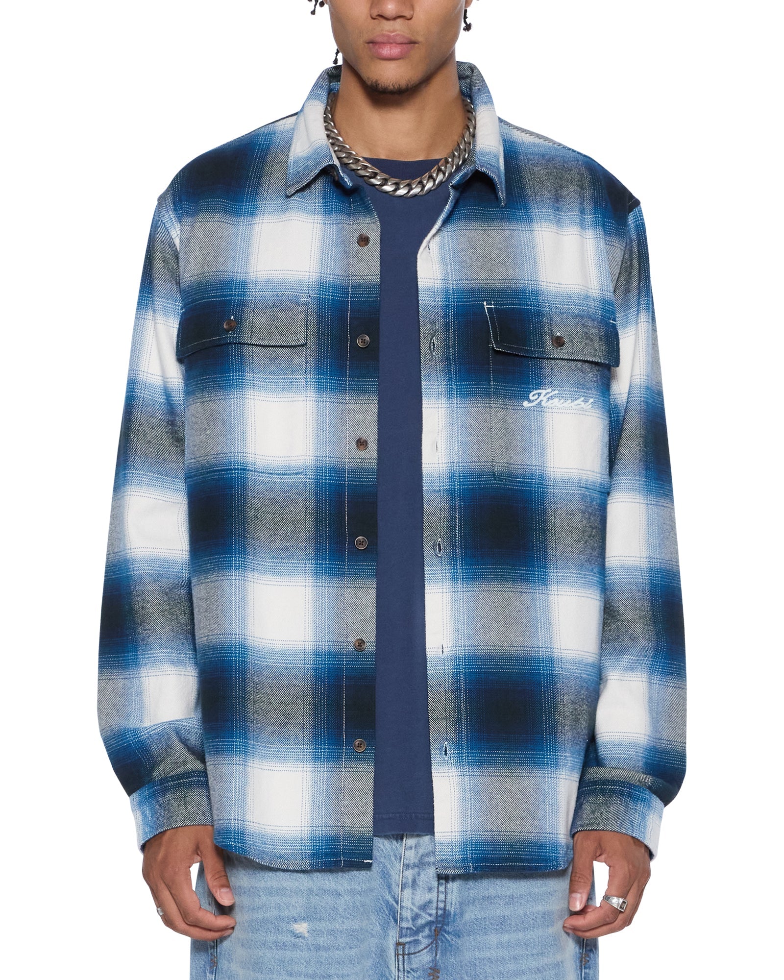 MENS  ROSEBOWL LS SHIRT SALTED BLUE REGULAR SHIRTS