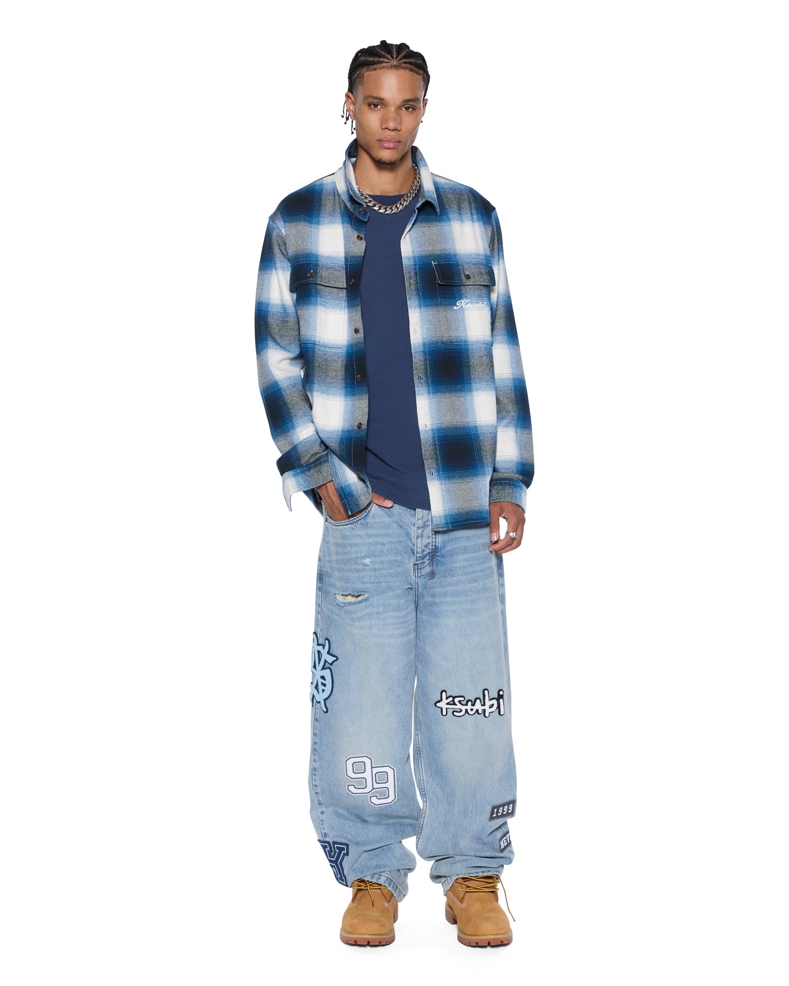 MENS  ROSEBOWL LS SHIRT SALTED BLUE REGULAR SHIRTS