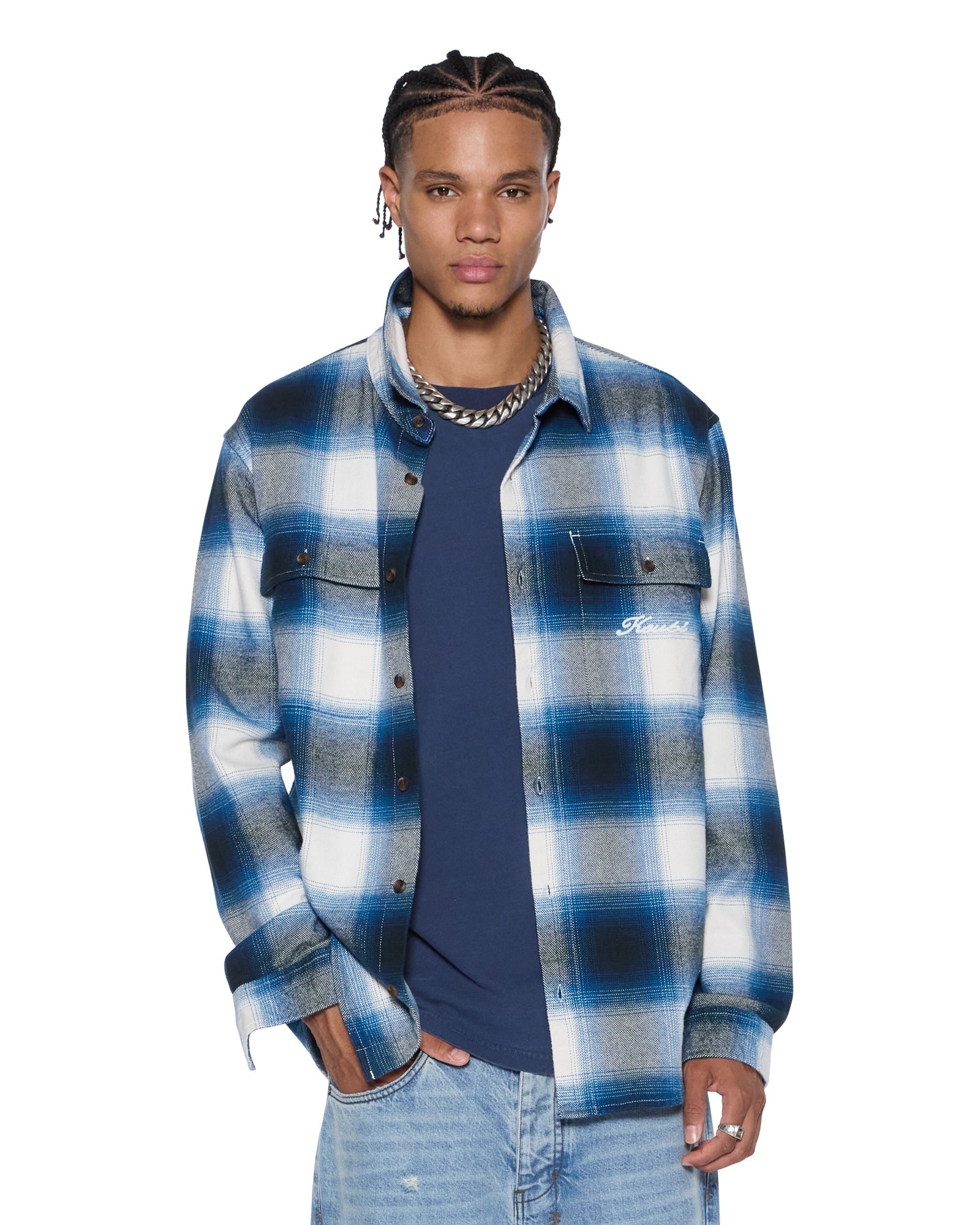 MENS  ROSEBOWL LS SHIRT SALTED BLUE REGULAR SHIRTS