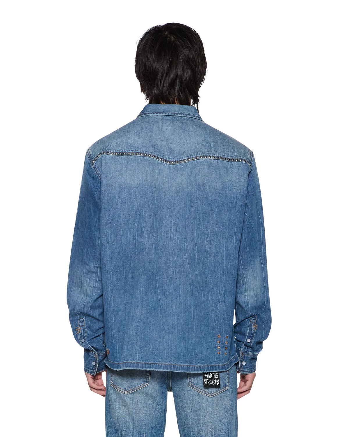 WHIPLASH LS SHIRT TEXAS BLUE STUDDED