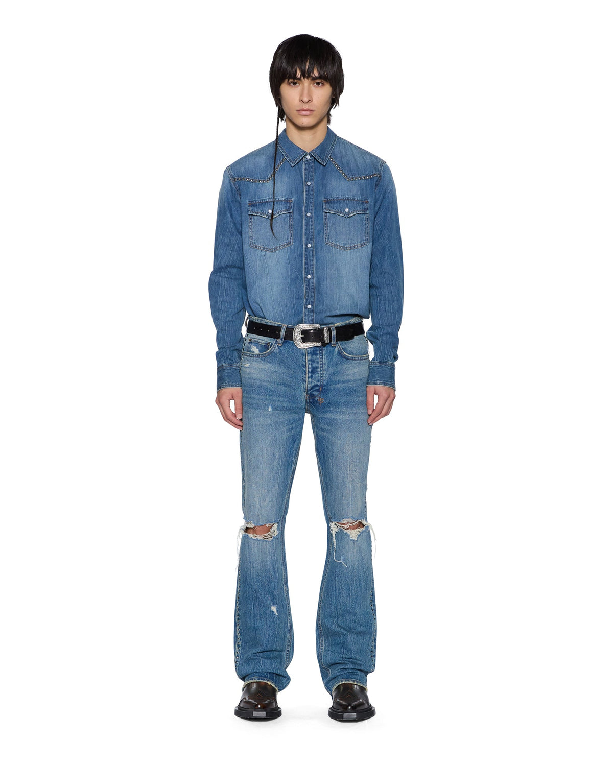 WHIPLASH LS SHIRT TEXAS BLUE STUDDED