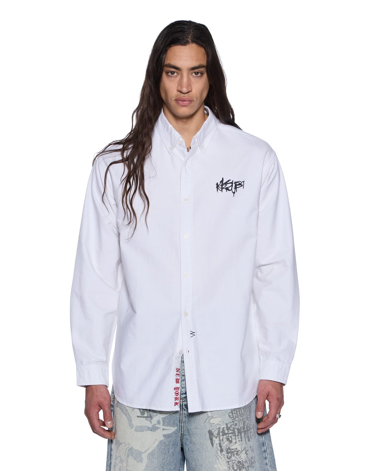 GRAFFITI ANTI BUTTON DOWN LS SHIRT WHITE
