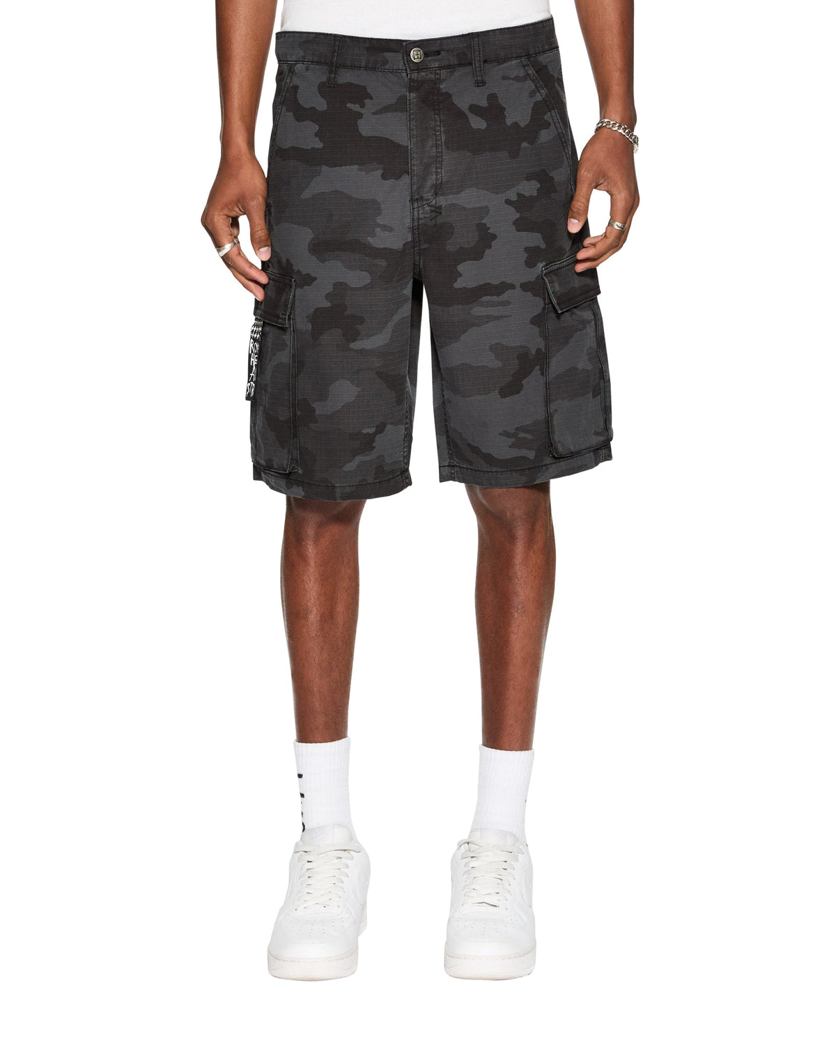 Mens Fugitive Cargo Short Black Camo Relaxed Walkshorts - Black